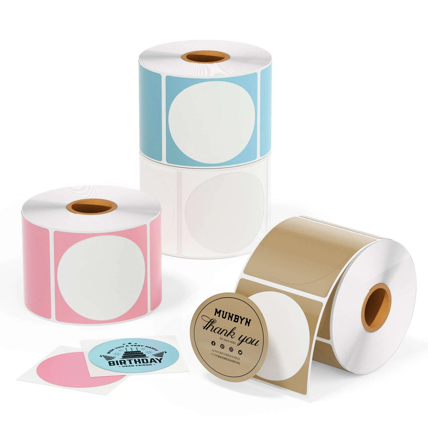 MUNBYN 2" Circle Color Thermal Labels Kit for Product and Logo Stickers