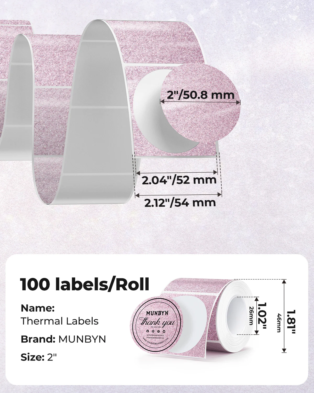 MUNBYN 2" Glitter Thermal Labels for Branding Stickers - Image 15