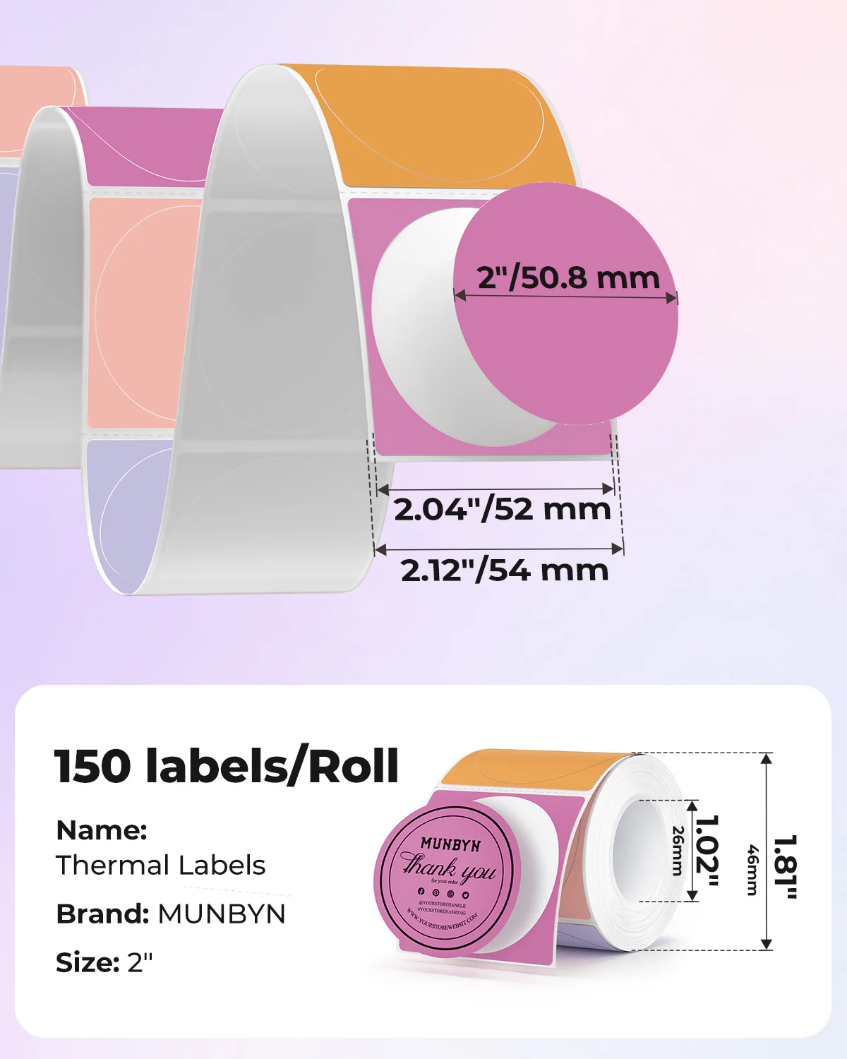 MUNBYN 2" Macaron Round Thermal Labels for Product and Packaging Stickers - Image 12