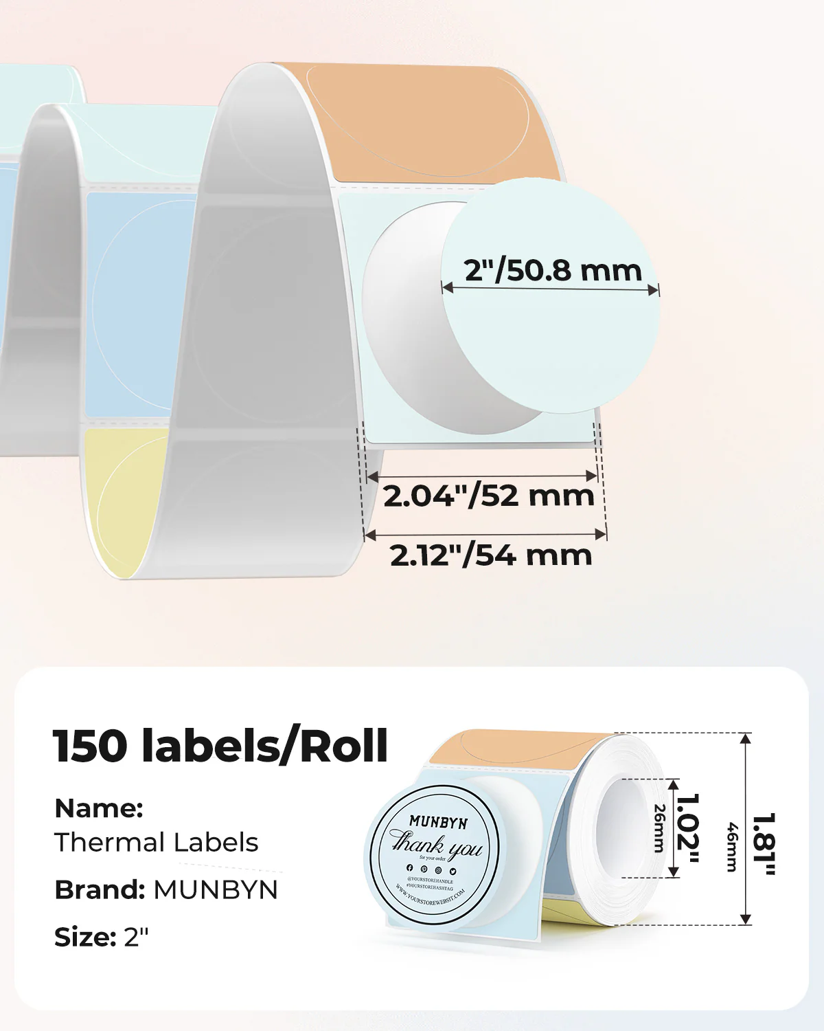 MUNBYN 2" Macaron Round Thermal Labels for Product and Packaging Stickers - Image 18