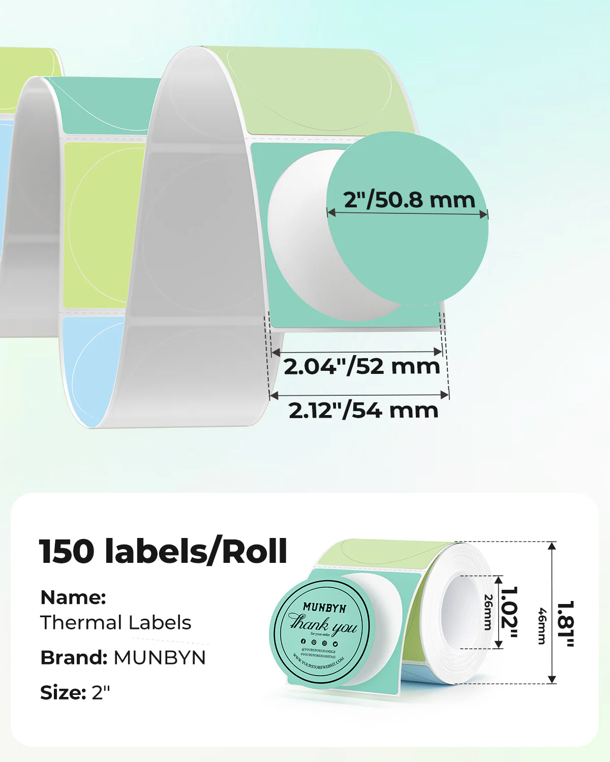 MUNBYN 2" Macaron Round Thermal Labels for Product and Packaging Stickers - Image 7