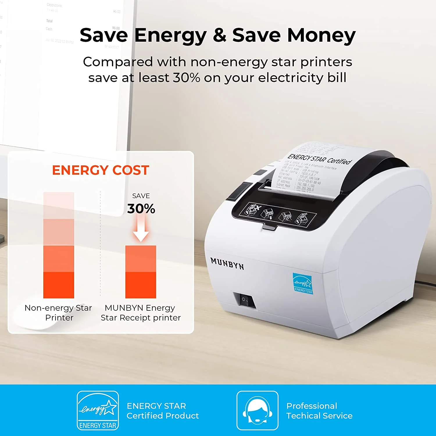MUNBYN 047P Thermal Receipt Printer for Retail POS Receipts - Image 6