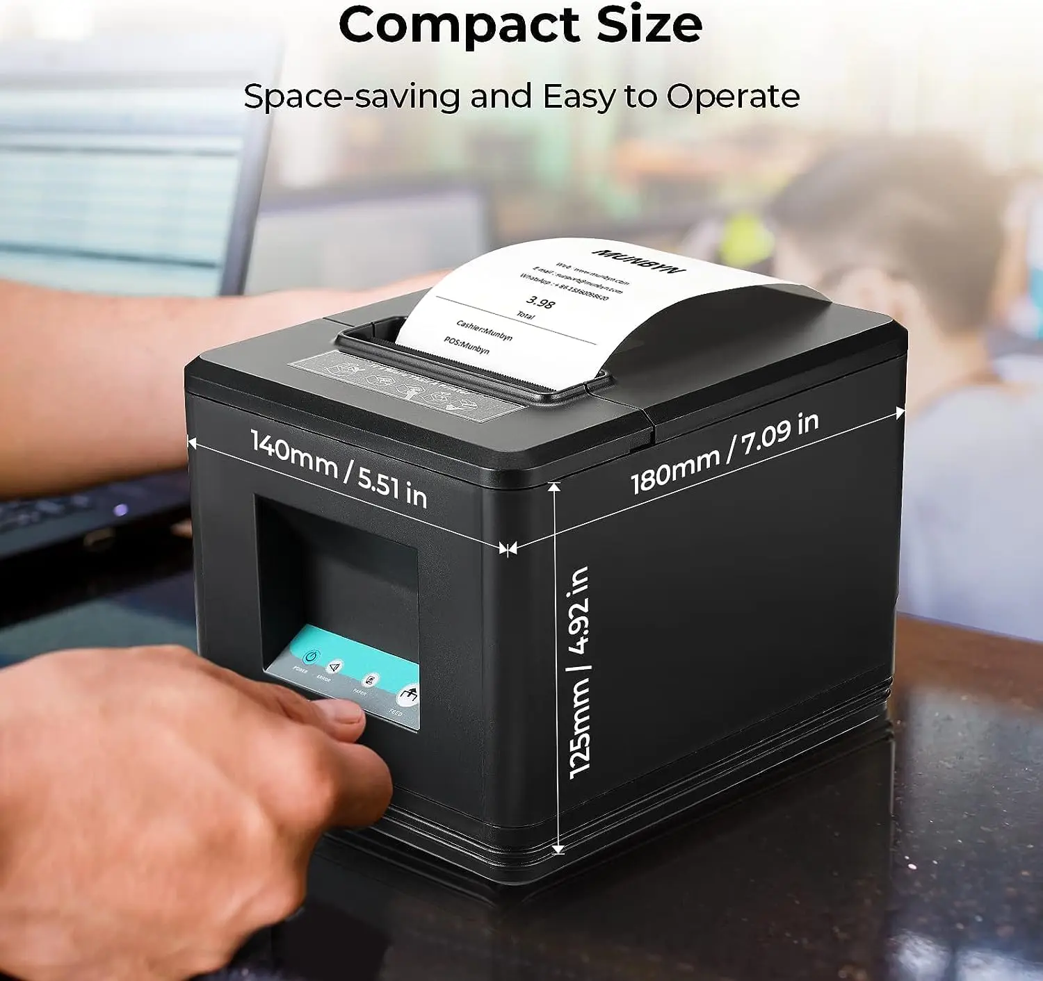 MUNBYN 098P Thermal Receipt Printer for Retail POS Receipts - Image 3