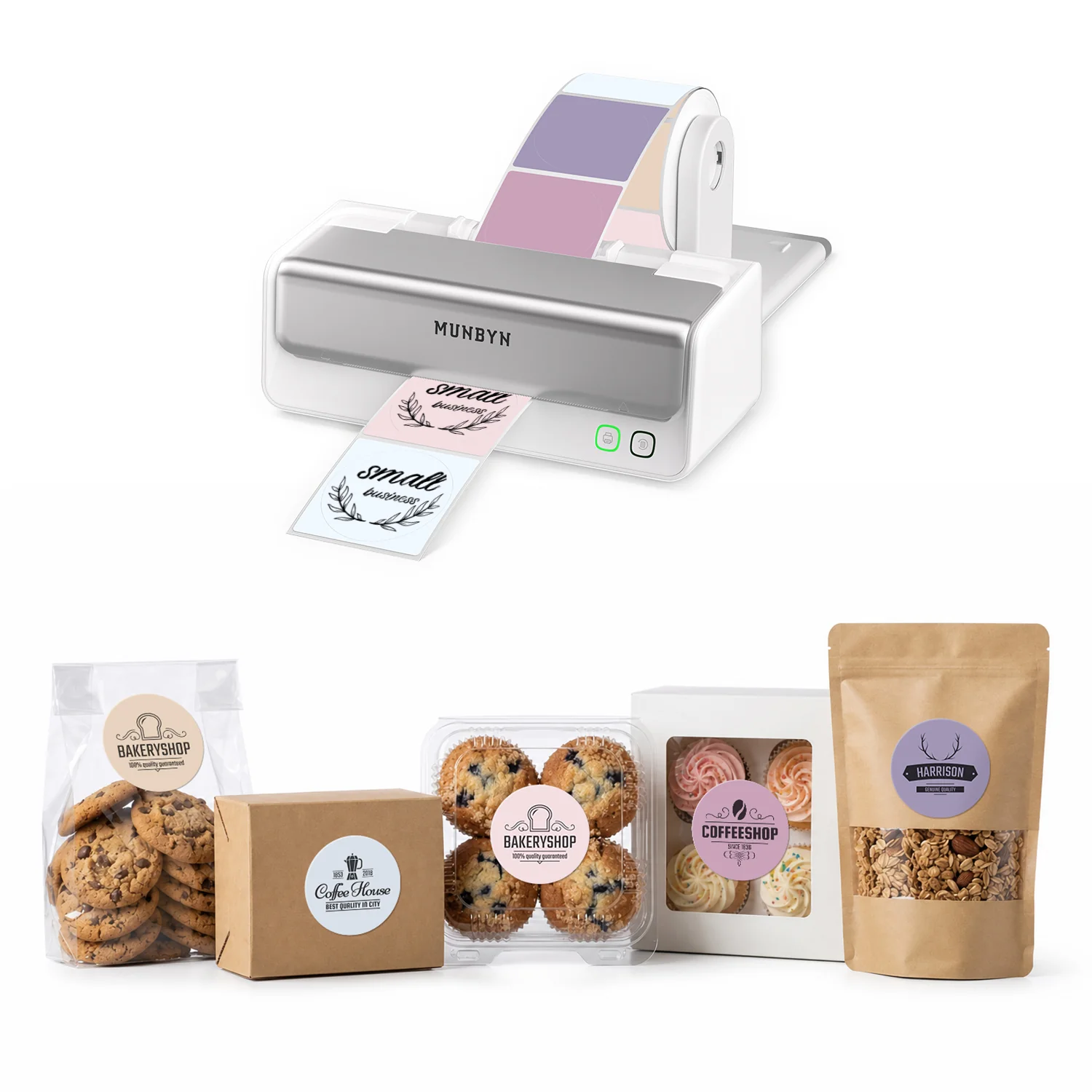 MUNBYN RealWriter 405B Bluetooth Printer & Morandi Labels Bakery Packaging Pro Kit