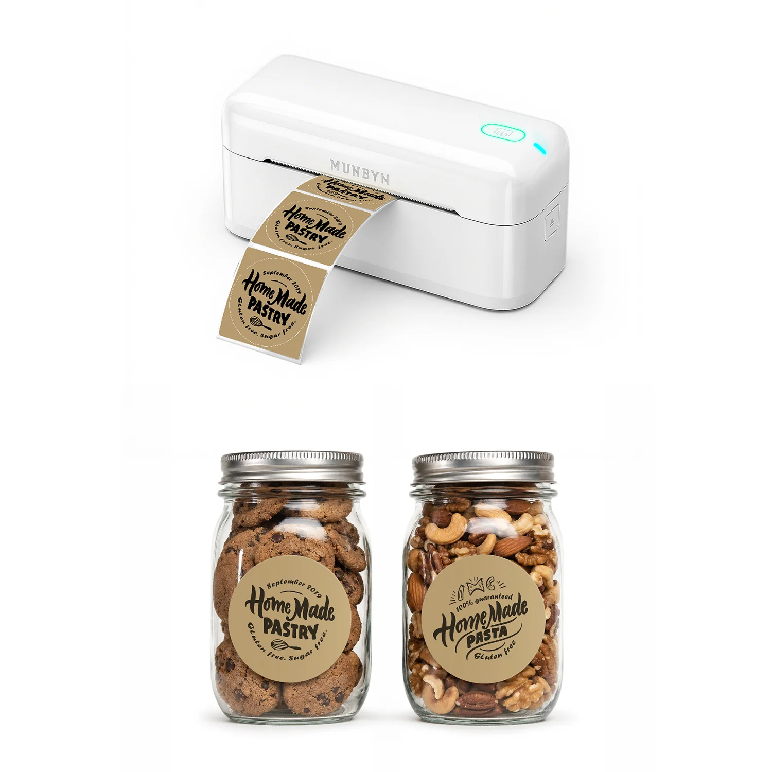 MUNBYN RealWriter 402B Bluetooth Printer & Circle Labels Bakery Product Branding Kit