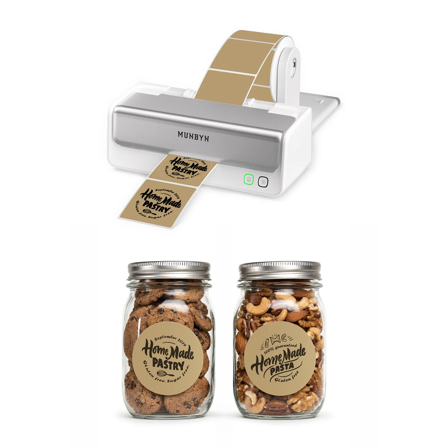 MUNBYN RealWriter 405B Bluetooth Printer & Circle Labels Bakery Pro Kit