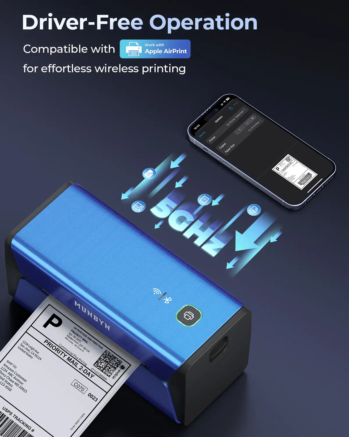 MUNBYN RealWriter RW401AP 300DPI AirPrint Wireless Printer & Circle Labels Pet Product Info Kit - Image 3