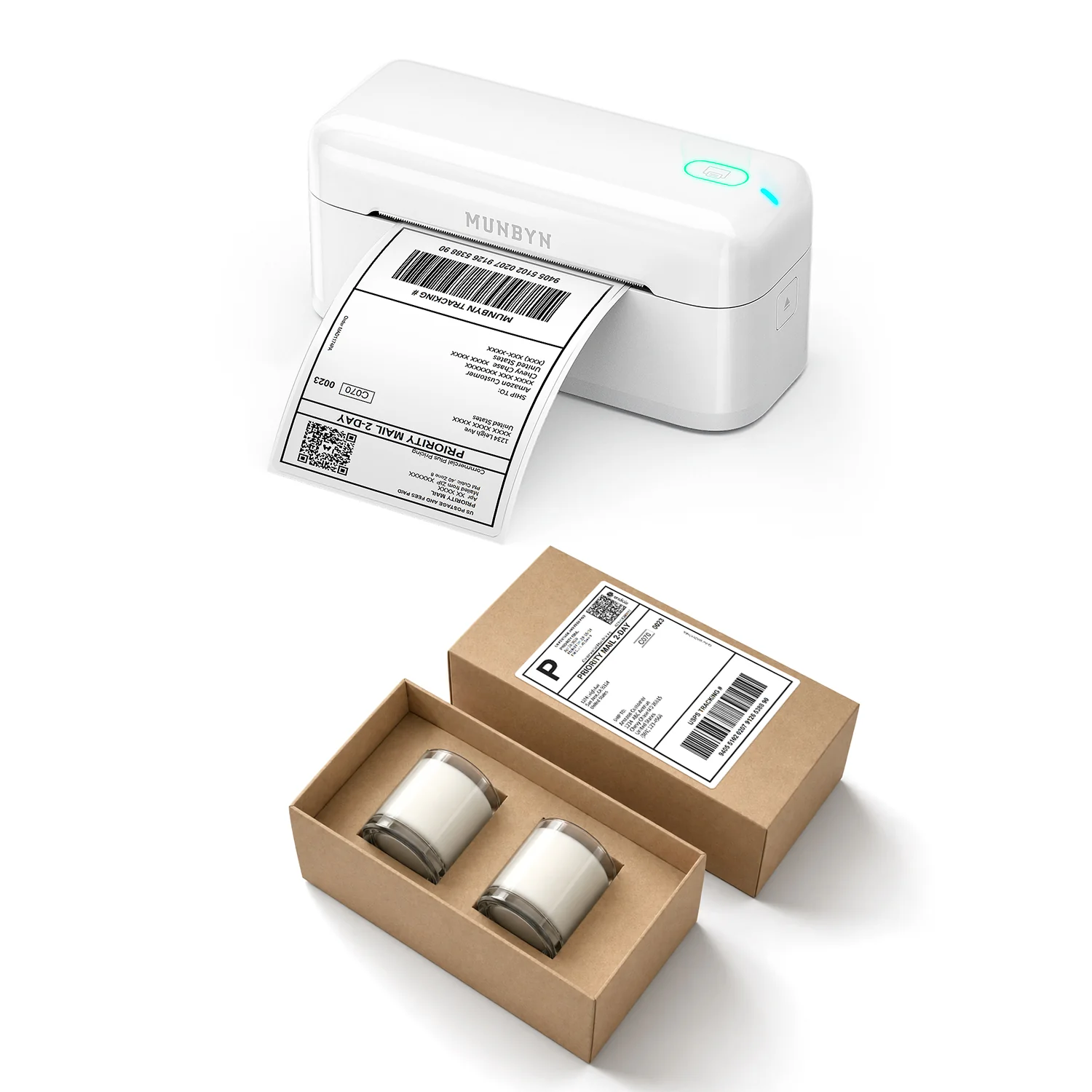 MUNBYN RealWriter 402B Bluetooth Printer & 4x6 Fanfold Labels Candle Shipping Care Kit