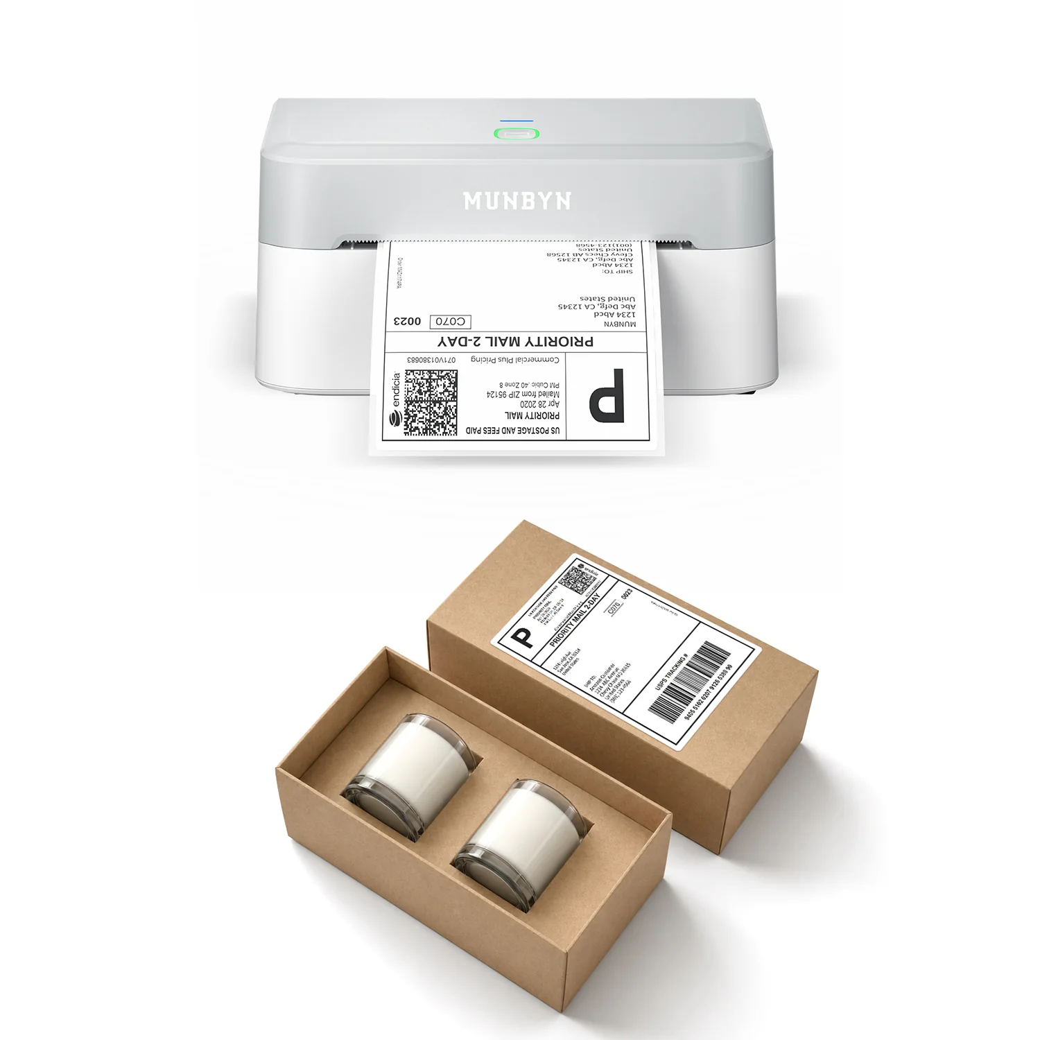 MUNBYN RealWriter 403B Bluetooth Printer & 4x6 Fanfold Labels Candle Shipping Starter Kit