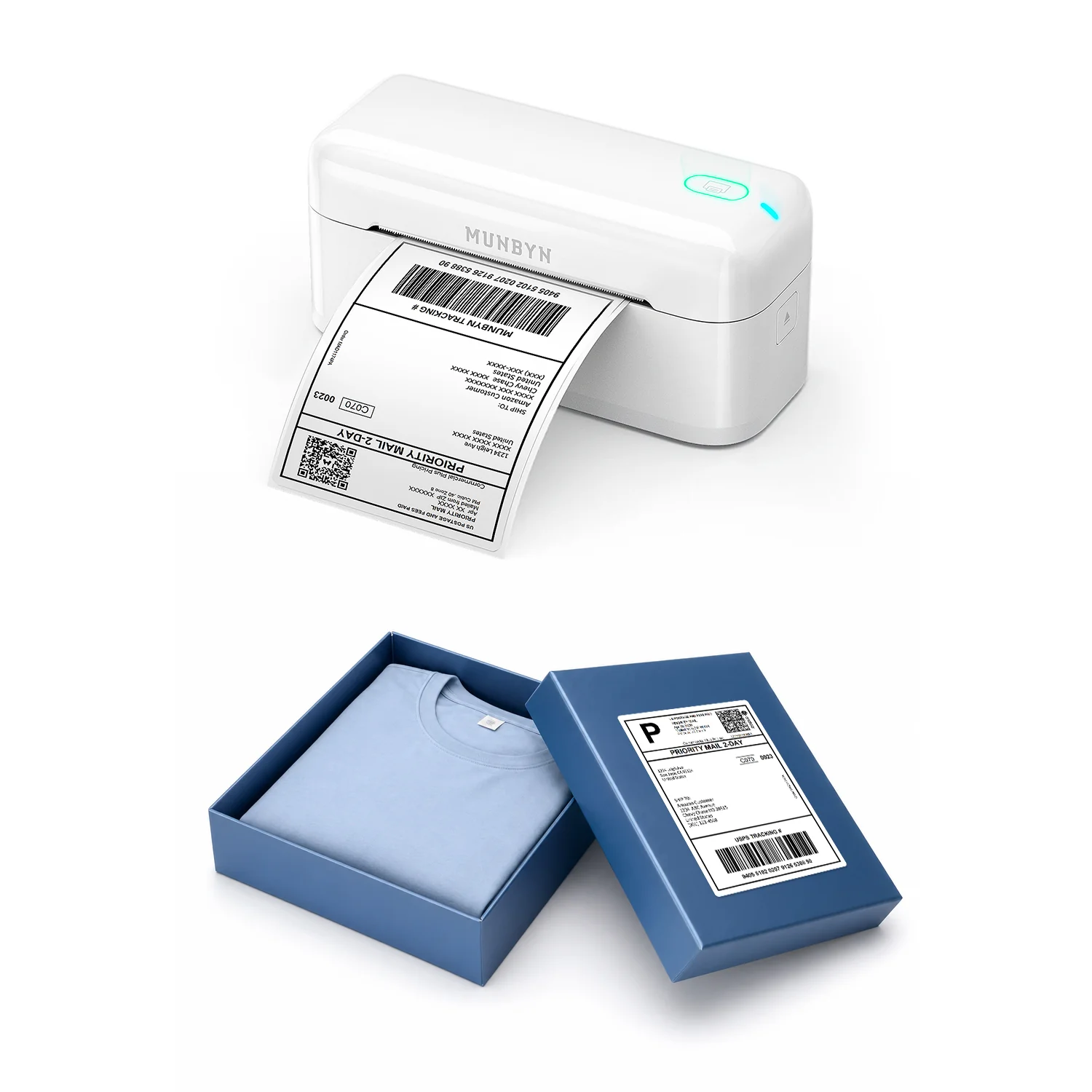 MUNBYN RealWriter 402B Bluetooth Printer & 4x6 Fanfold Labels Clothing Shipping Fast Kit