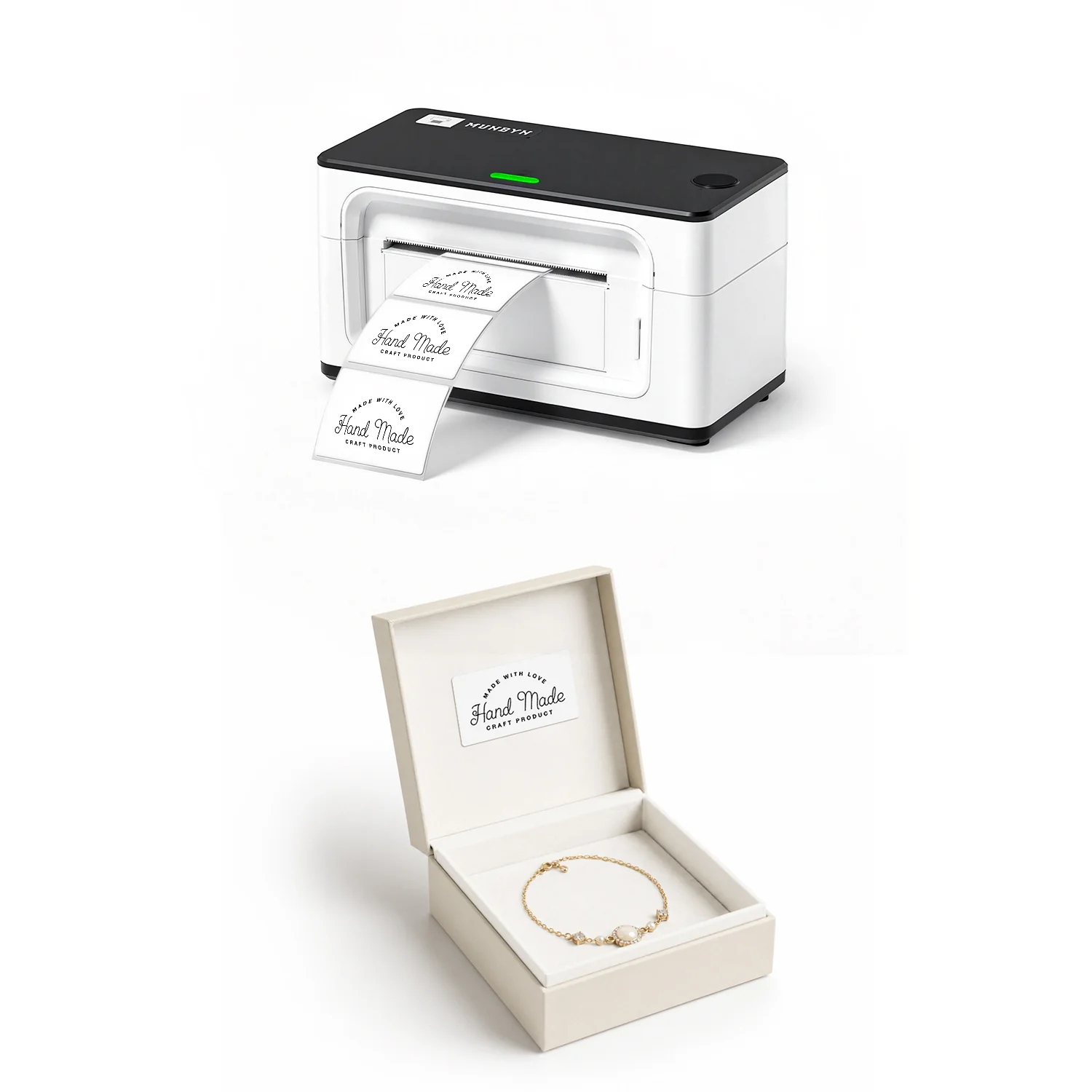 MUNBYN RealWriter 941BP 300DPI Bluetooth Printer & Rectangle Labels Handmade Packaging Starter Kit