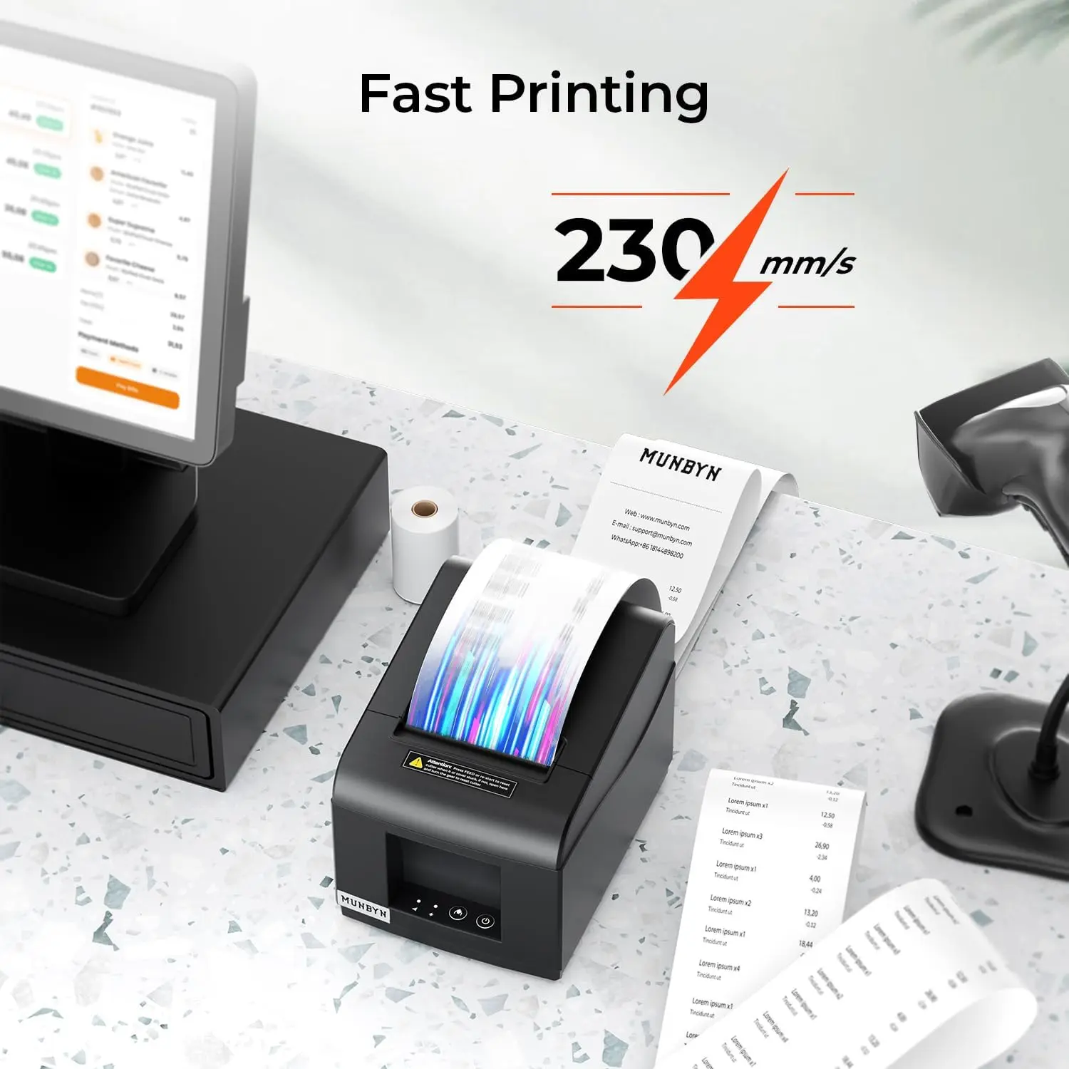 MUNBYN P072 Thermal Receipt Printer for Retail POS Receipts - Image 4