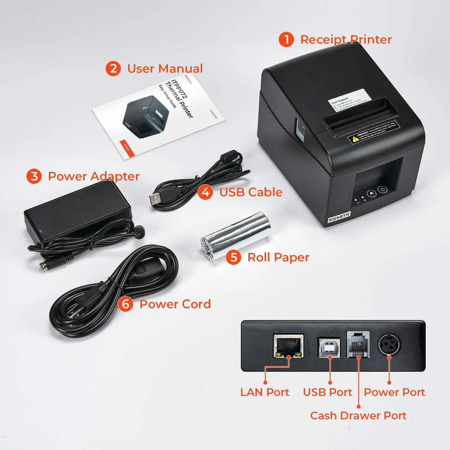 MUNBYN P072 Thermal Receipt Printer for Retail POS Receipts - Image 9