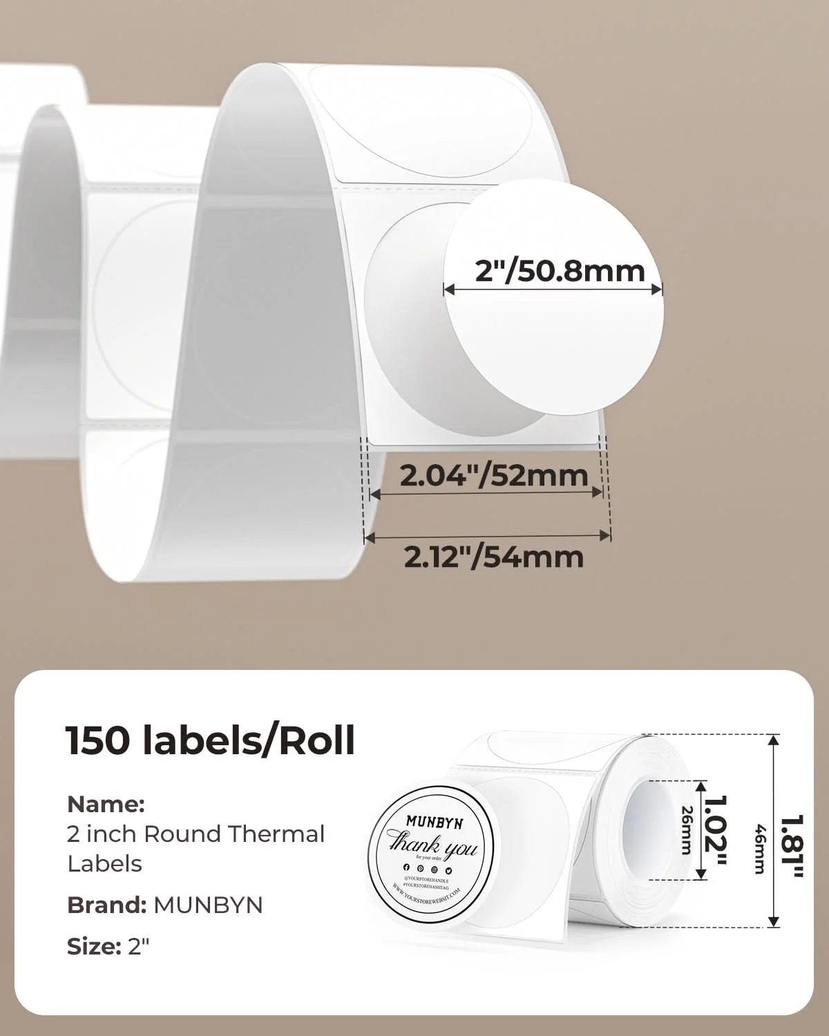 MUNBYN 2" Circle Direct Thermal Labels for Product, Logo and Multi-Purpose Stickers - Image 2