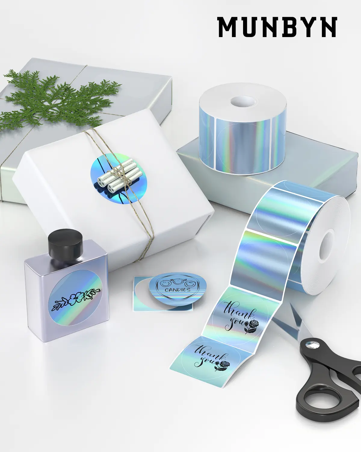 MUNBYN 2" Holographic Thermal Sticker Labels for Product Packaging - Image 5