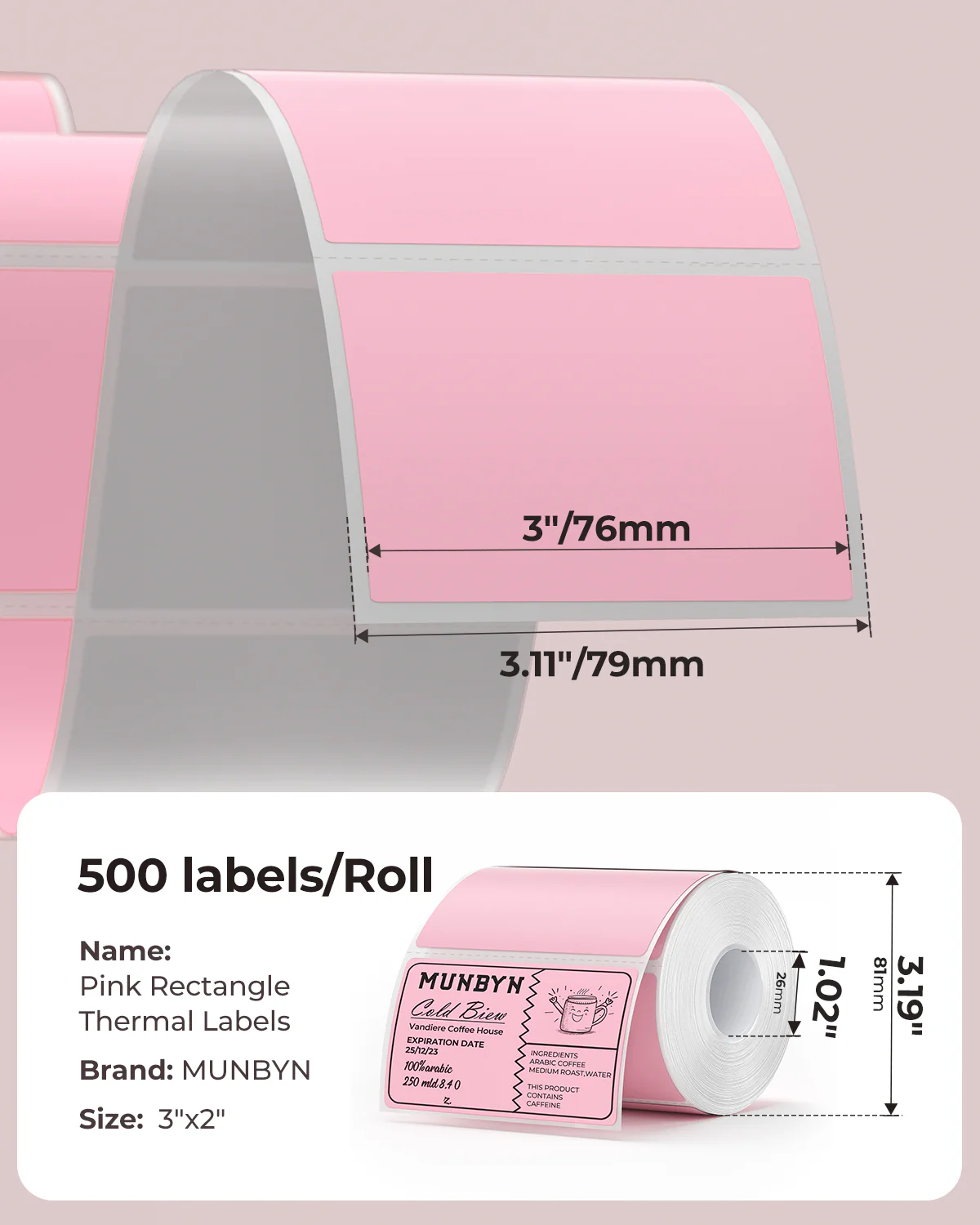 MUNBYN 3" x 2" Rectangle Thermal Labels for Barcode, Address and Multi-Purpose Use - Image 9