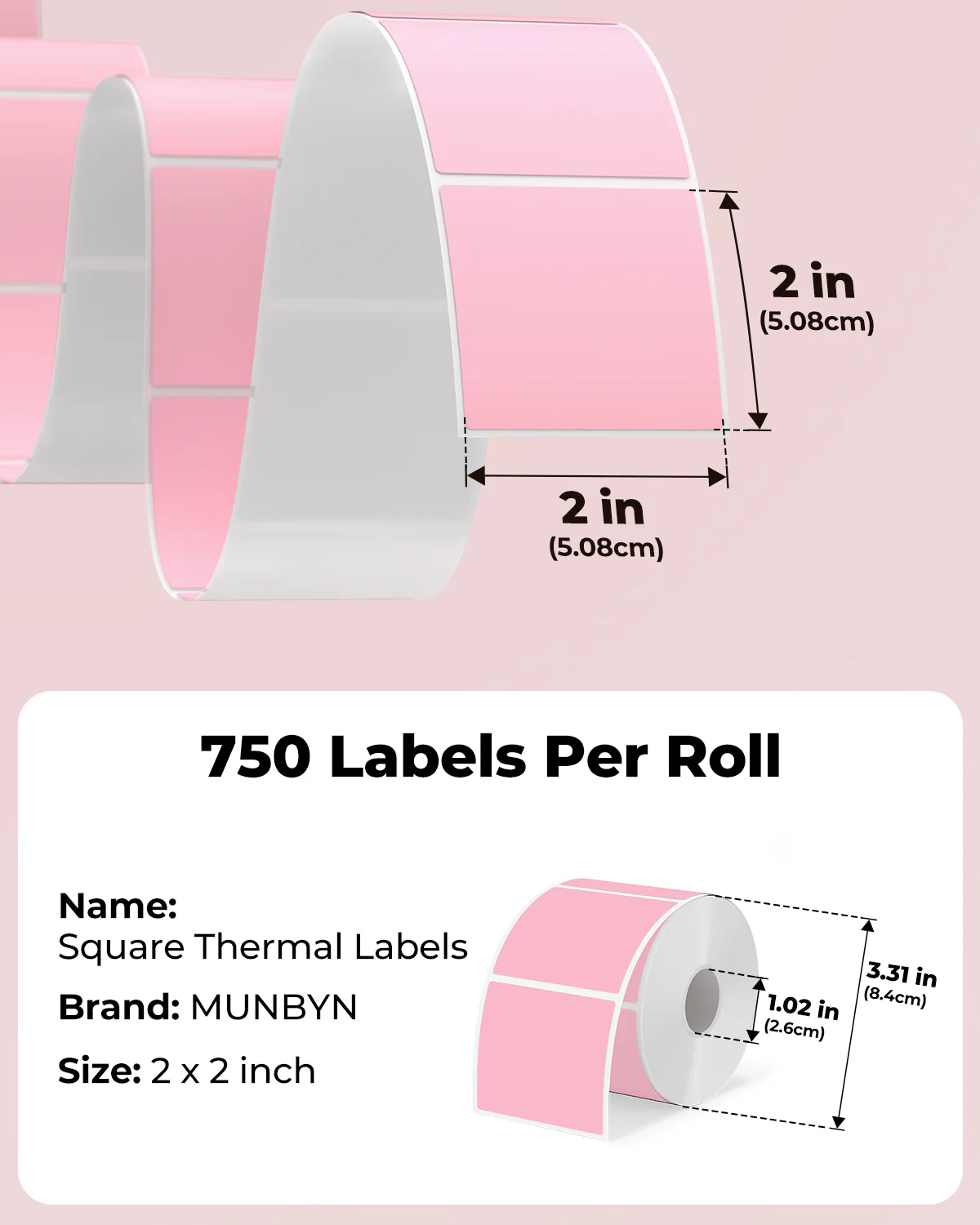 MUNBYN 2"x2" Square Thermal Labels for Barcode, Address and Multi-Purpose Use - Image 7