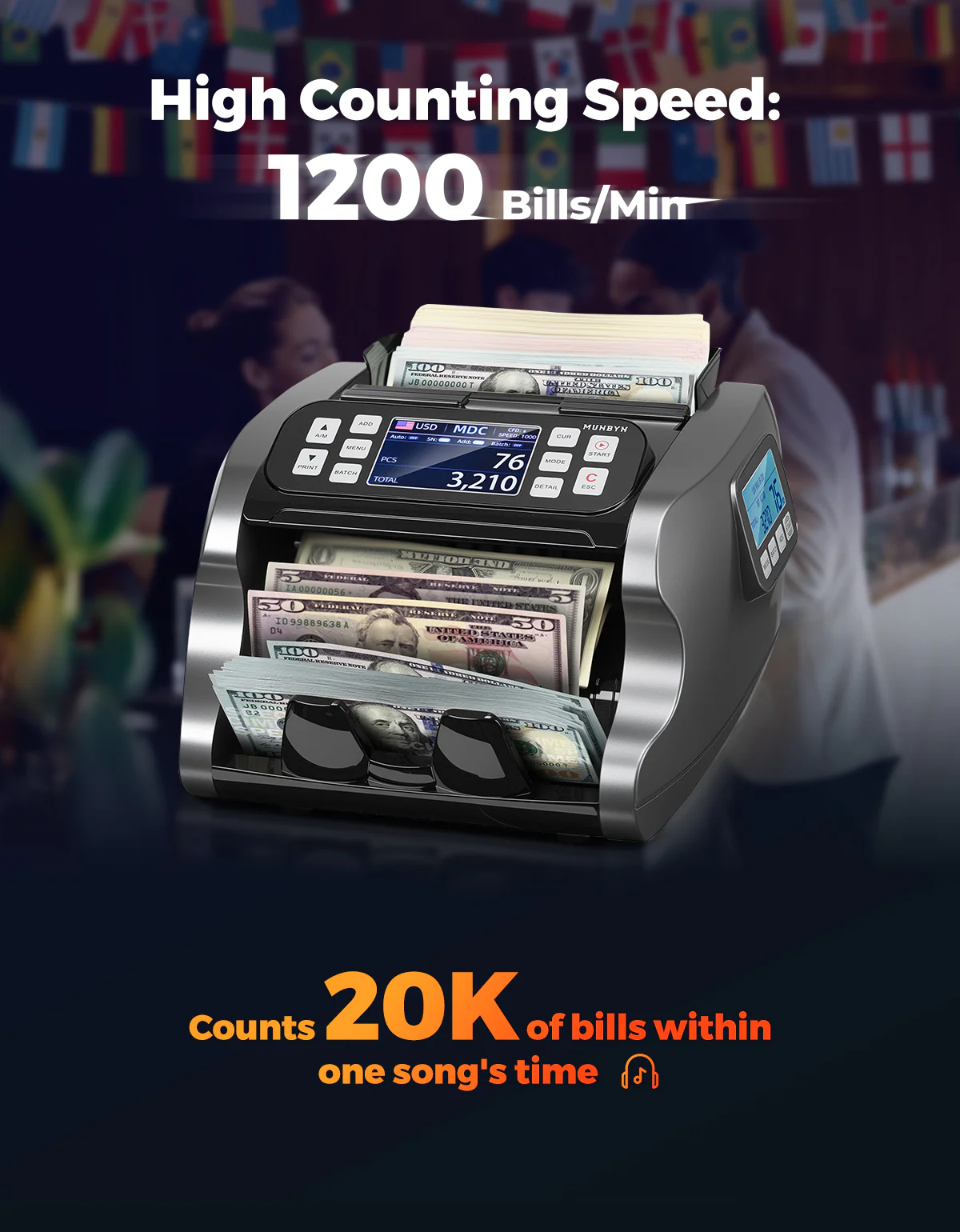 MUNBYN IMC22 Mixed Denomination Money Counter Machine for Business & Merchant - Image 8