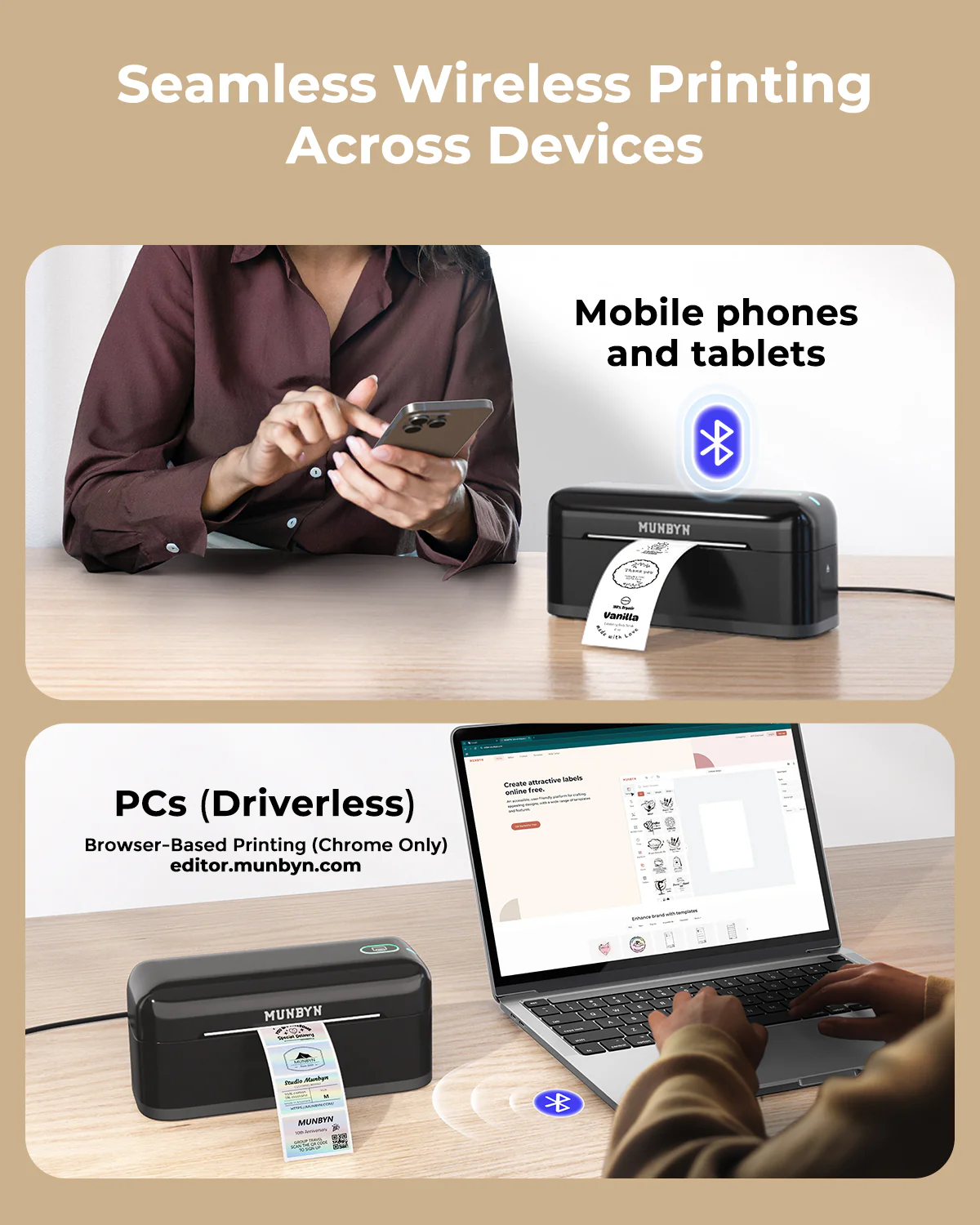 MUNBYN RW402B Bluetooth Thermal Label Printer for Daily Shipping Labels - Image 11
