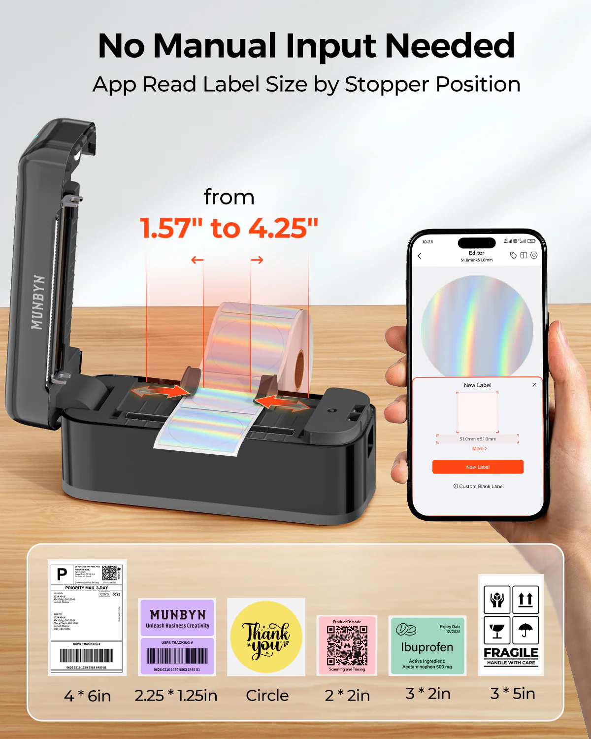 MUNBYN RW402B Bluetooth Thermal Label Printer for Daily Shipping Labels - Image 6