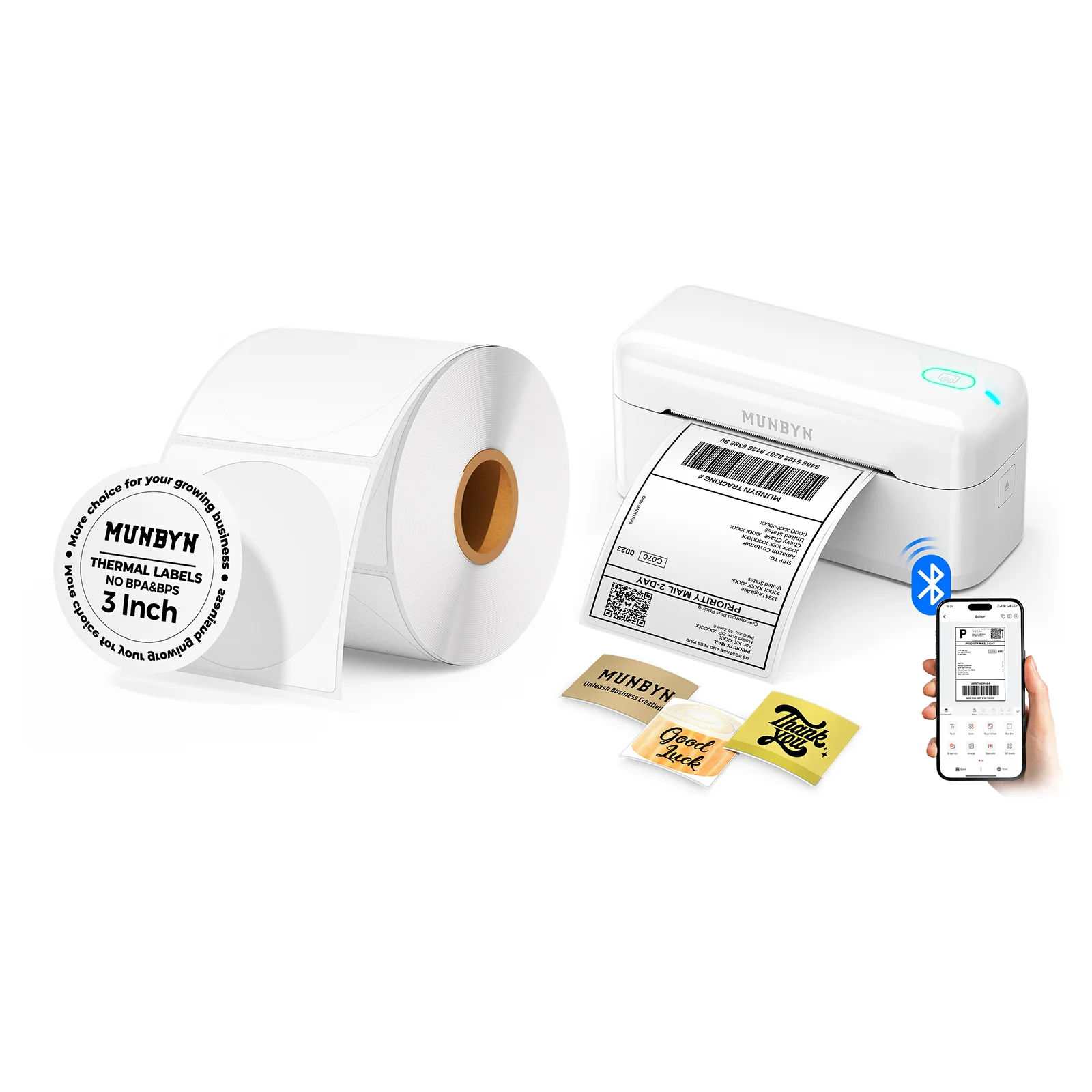 MUNBYN RW402B Bluetooth Thermal Label Printer Kit for Small Business Labelling - Image 4