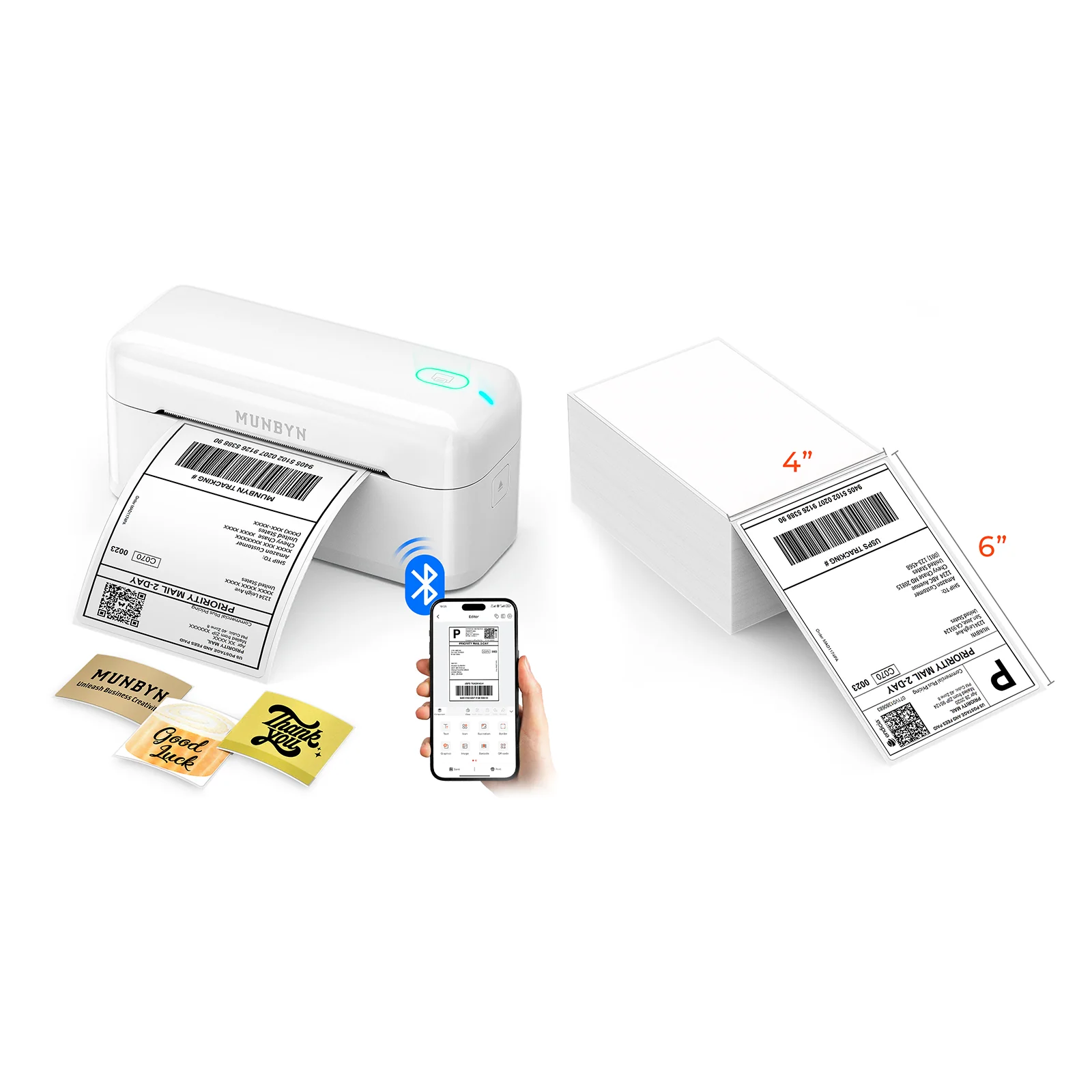 MUNBYN RW402B Bluetooth Thermal Label Printer Kit for Small Business Labelling - Image 5