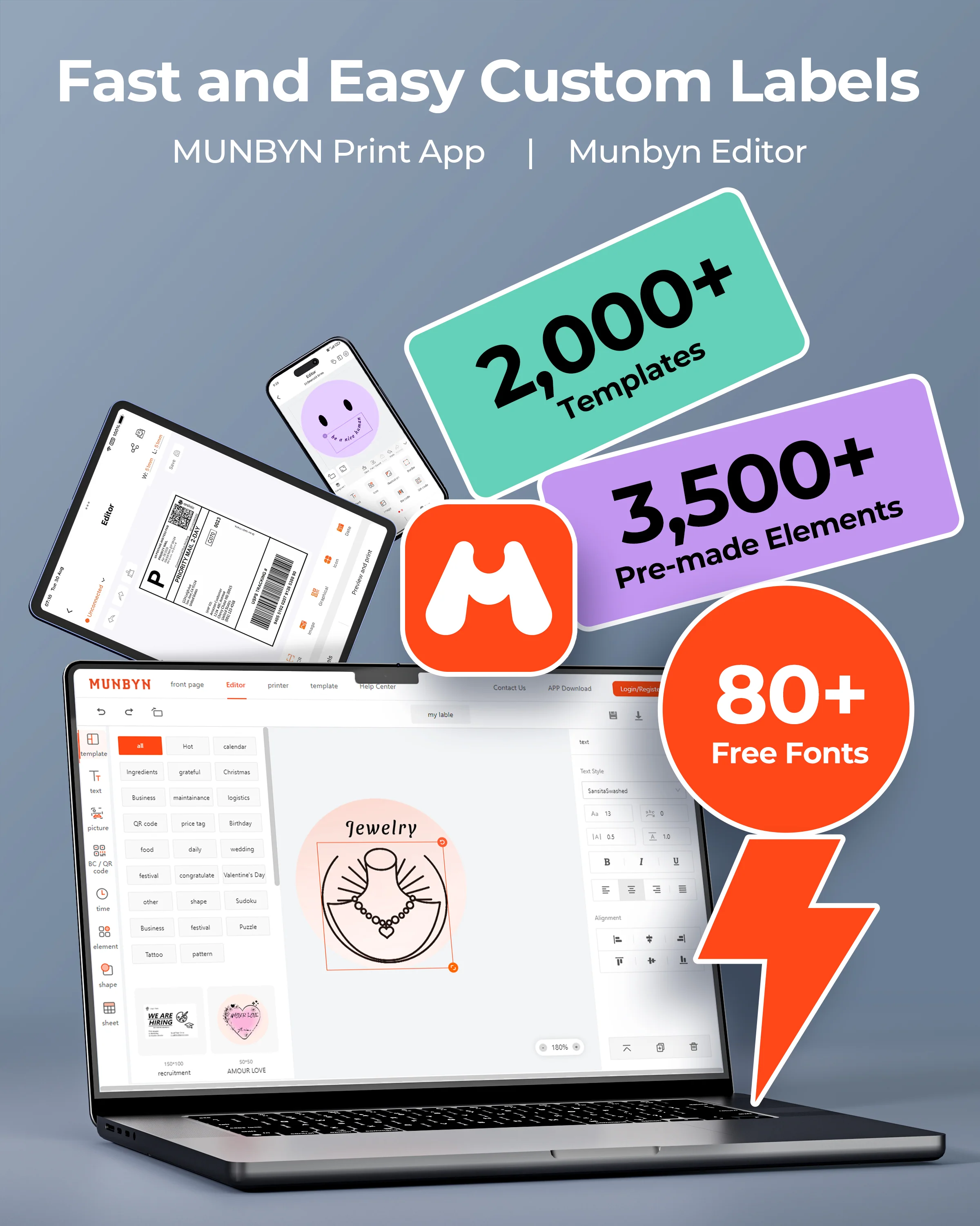 MUNBYN RW403B Bluetooth Thermal Label Printer Kit for Small Business Labelling - Image 9