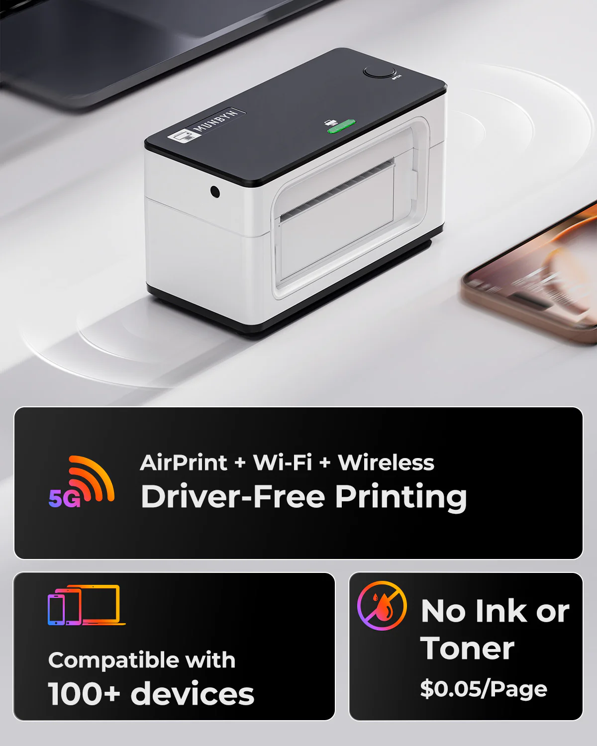 MUNBYN RW941AP AirPrint Thermal Label Printer Kit for All-in-One Labelling - Image 9