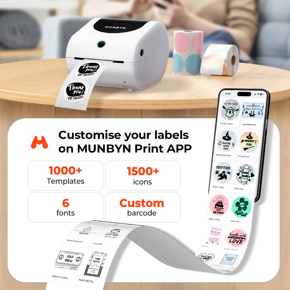 MUNBYN RW411B Bluetooth 4x6 Thermal Label Printer with Paper Tray for Daily Shipping - Image 5
