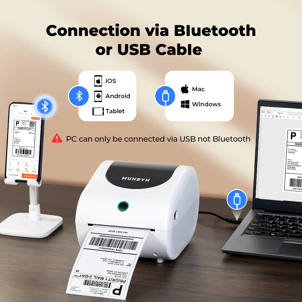 MUNBYN RW411B Bluetooth 4x6 Thermal Label Printer with Paper Tray for Daily Shipping - Image 6