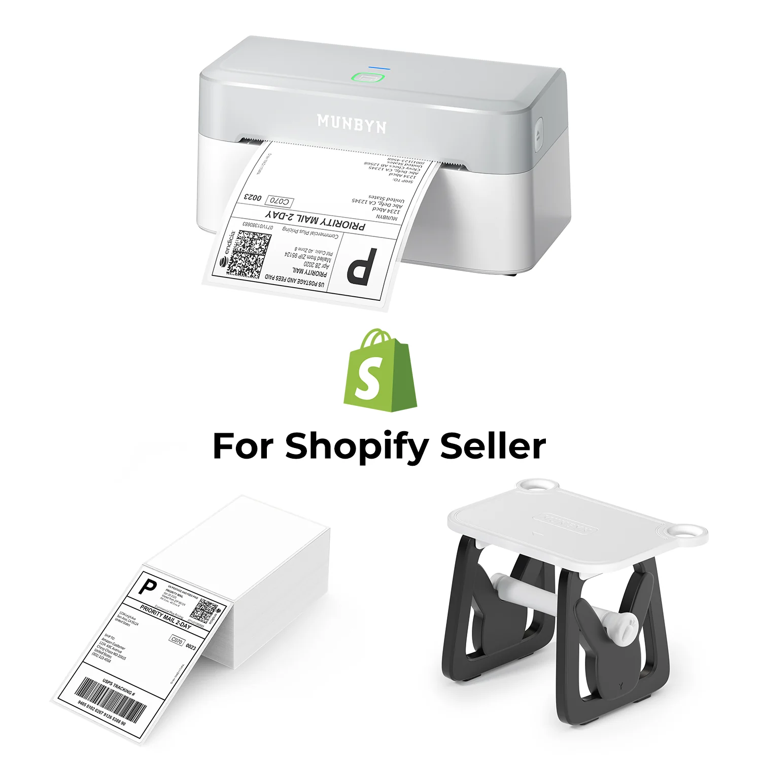 MUNBYN RealWriter 403B Bluetooth Printer & 4x6 Labels Shopify Shipping Modern Kit