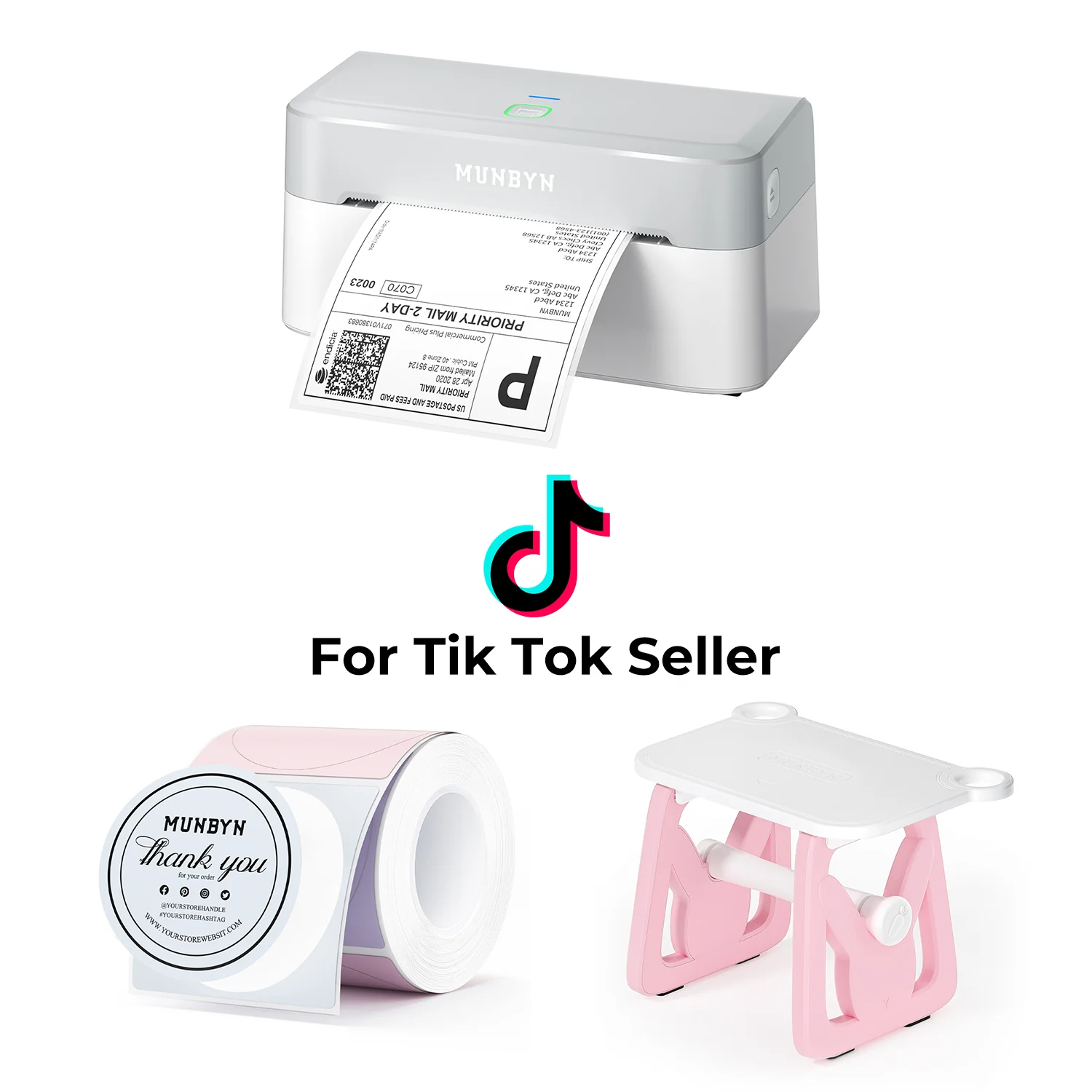 MUNBYN RealWriter 403B Bluetooth Printer & Morandi Labels TikTok Packaging & Branding Elegant Kit