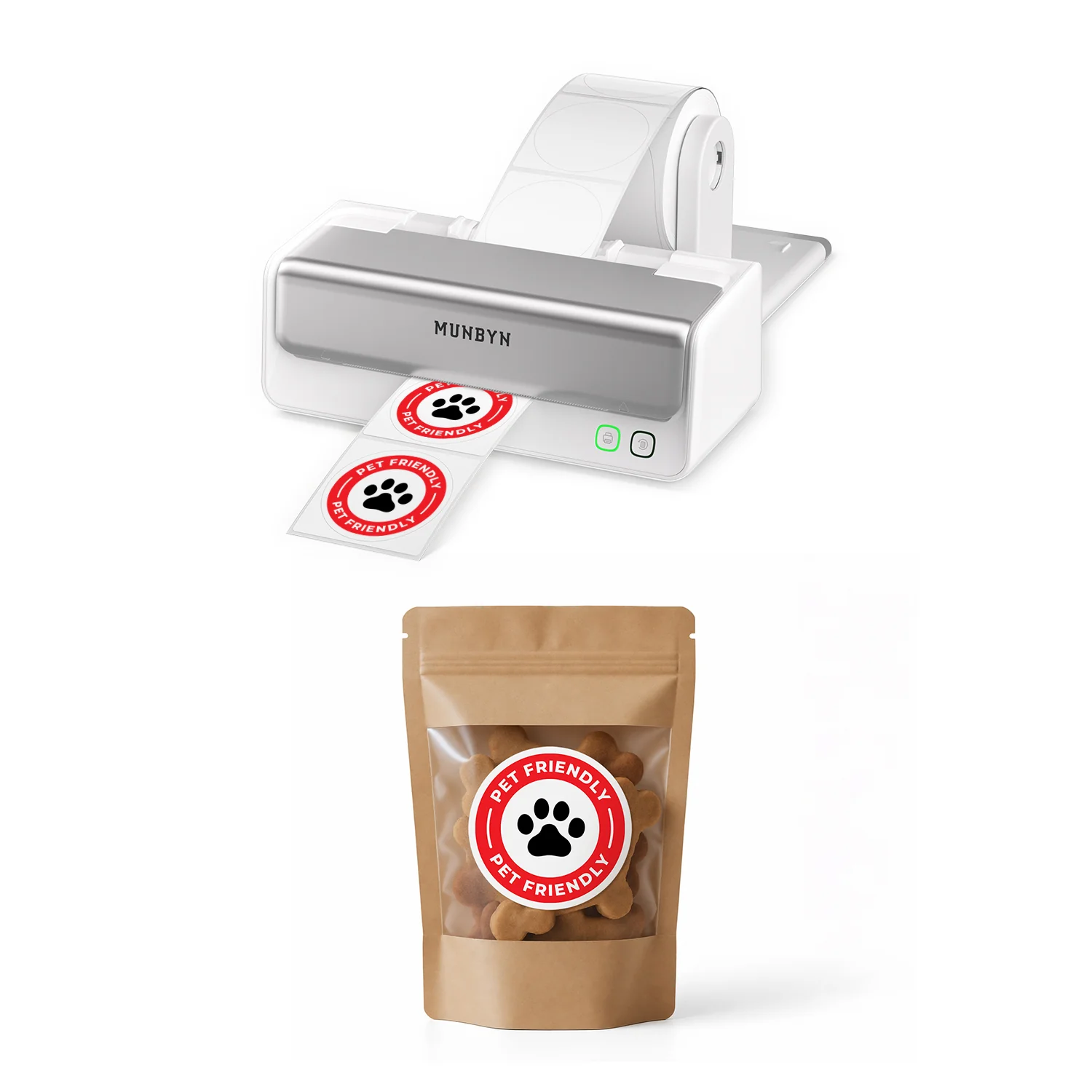 MUNBYN RealWriter 405B Dual-Color Bluetooth Printer & Round Labels Pet Pro Kit