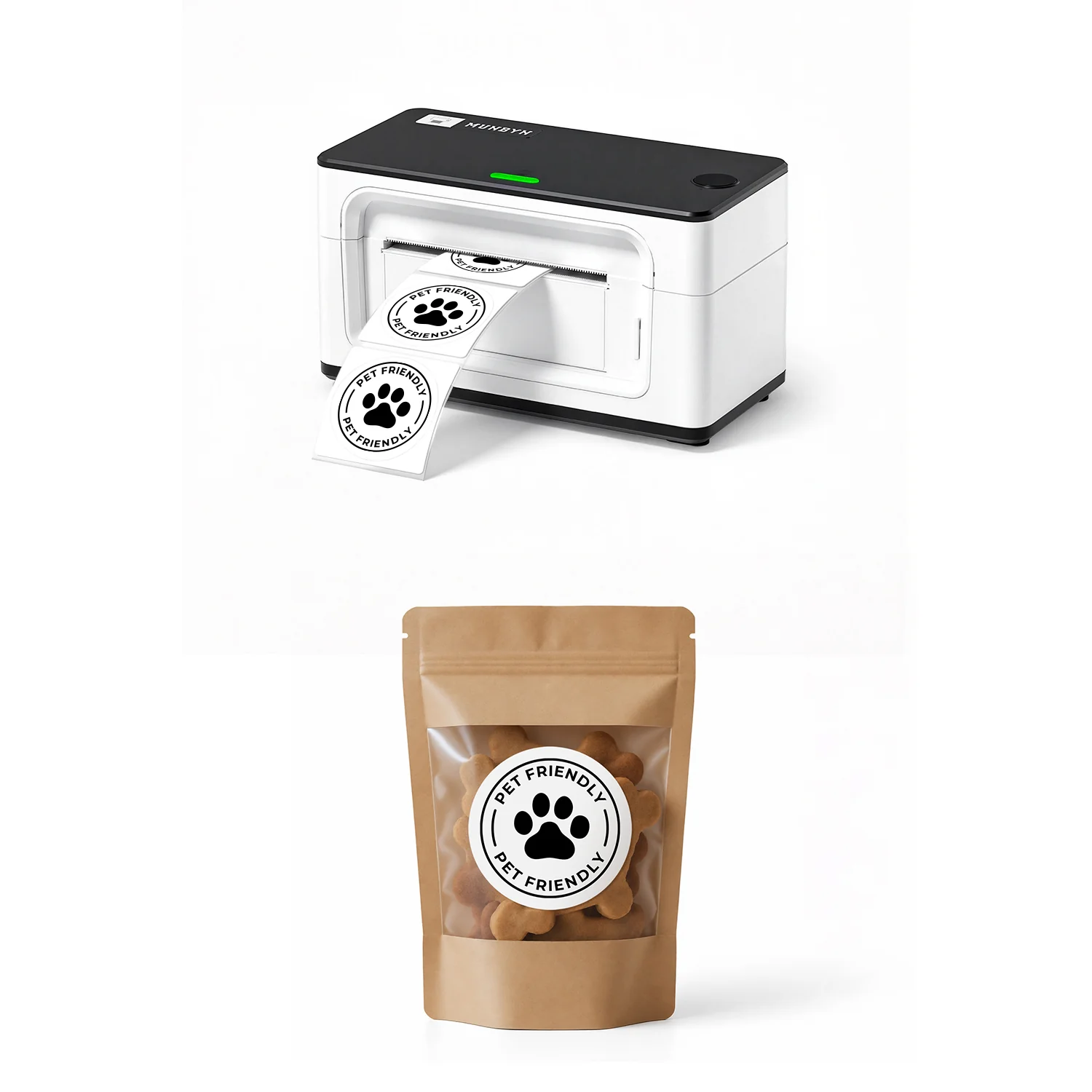 MUNBYN 941BP 300DPI Bluetooth Printer & Circle Labels Pet Product Starter Kit
