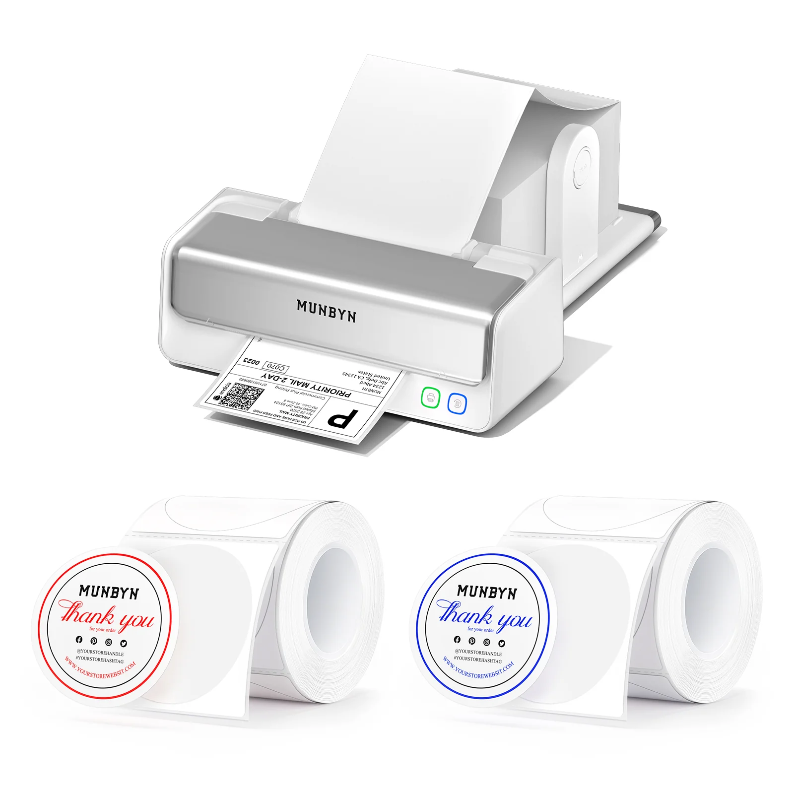 MUNBYN RW405B Dual-Color Thermal Label Printer Kit for Packaging and Branding