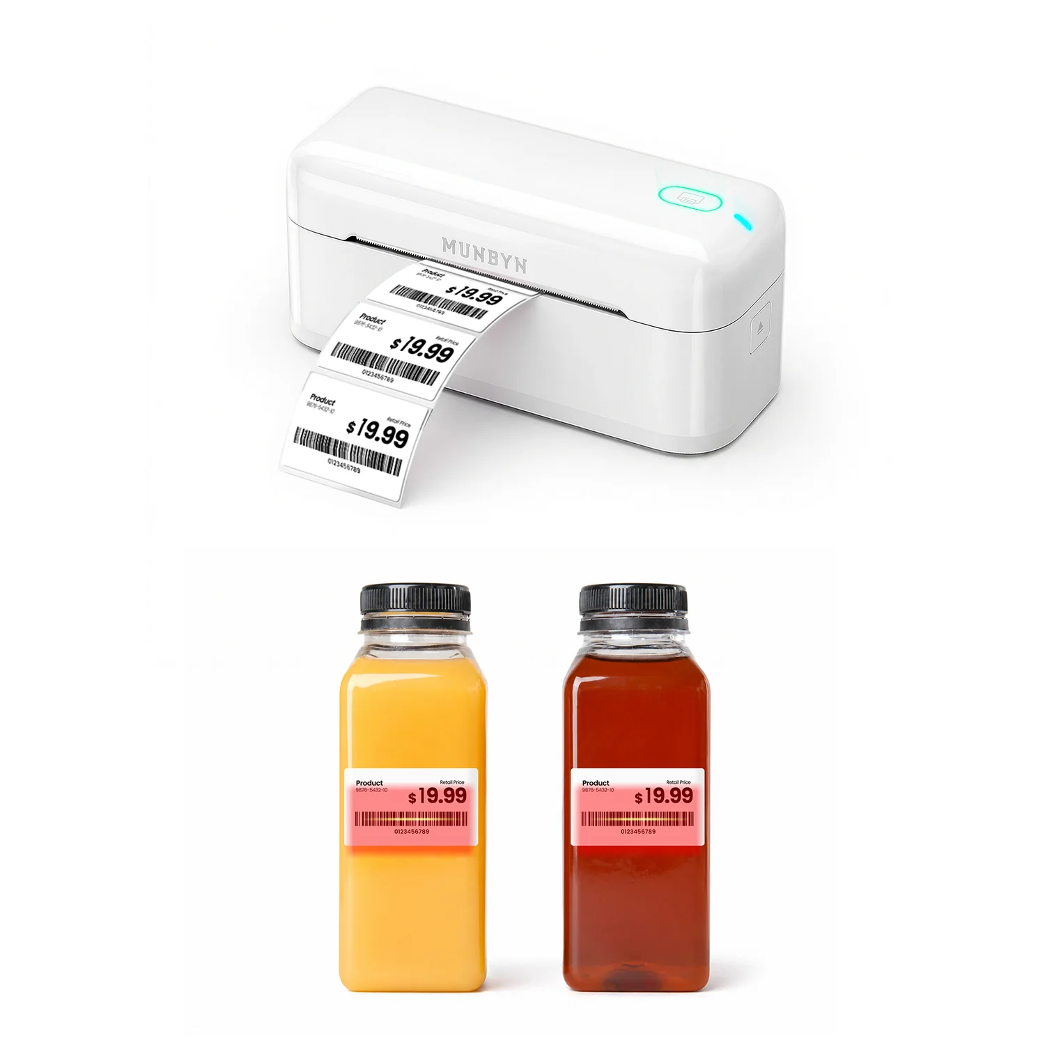MUNBYN RealWriter 402B Bluetooth Printer & Rectangle Labels Retail Barcode Pro Kit