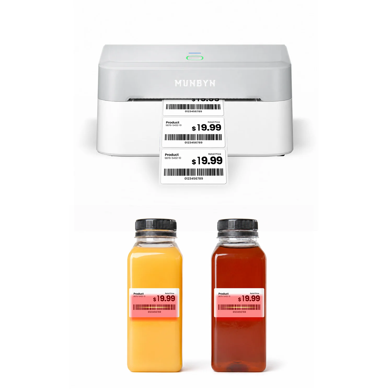 MUNBYN RealWriter 403B Bluetooth Printer & Rectangle Labels Retail Barcode Starter Kit