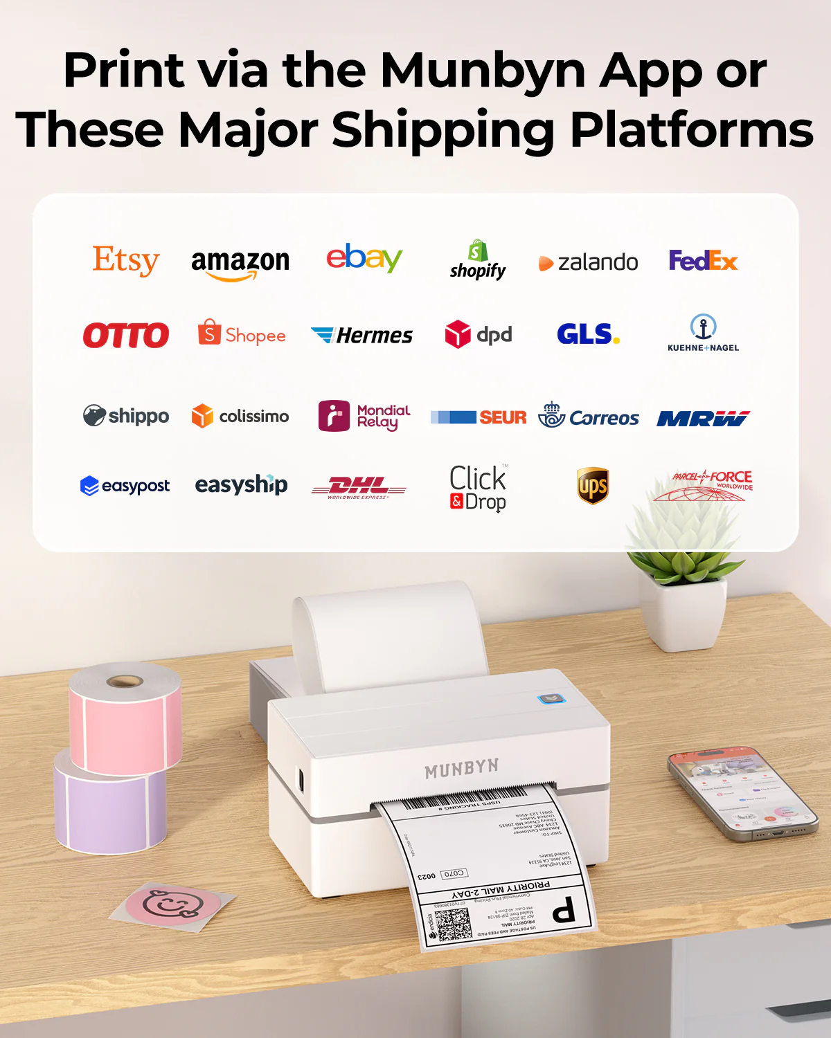 MUNBYN RealWriter 130B Bluetooth Printer & Circle Labels Shopify Packaging & Branding Classic Kit - Image 10