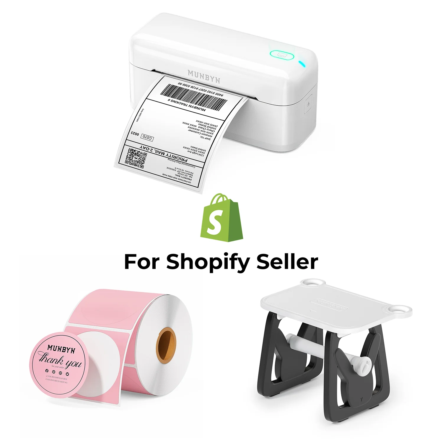 MUNBYN RealWriter 402B Bluetooth Printer & Circle Labels Shopify Packaging & Branding Elegant Kit