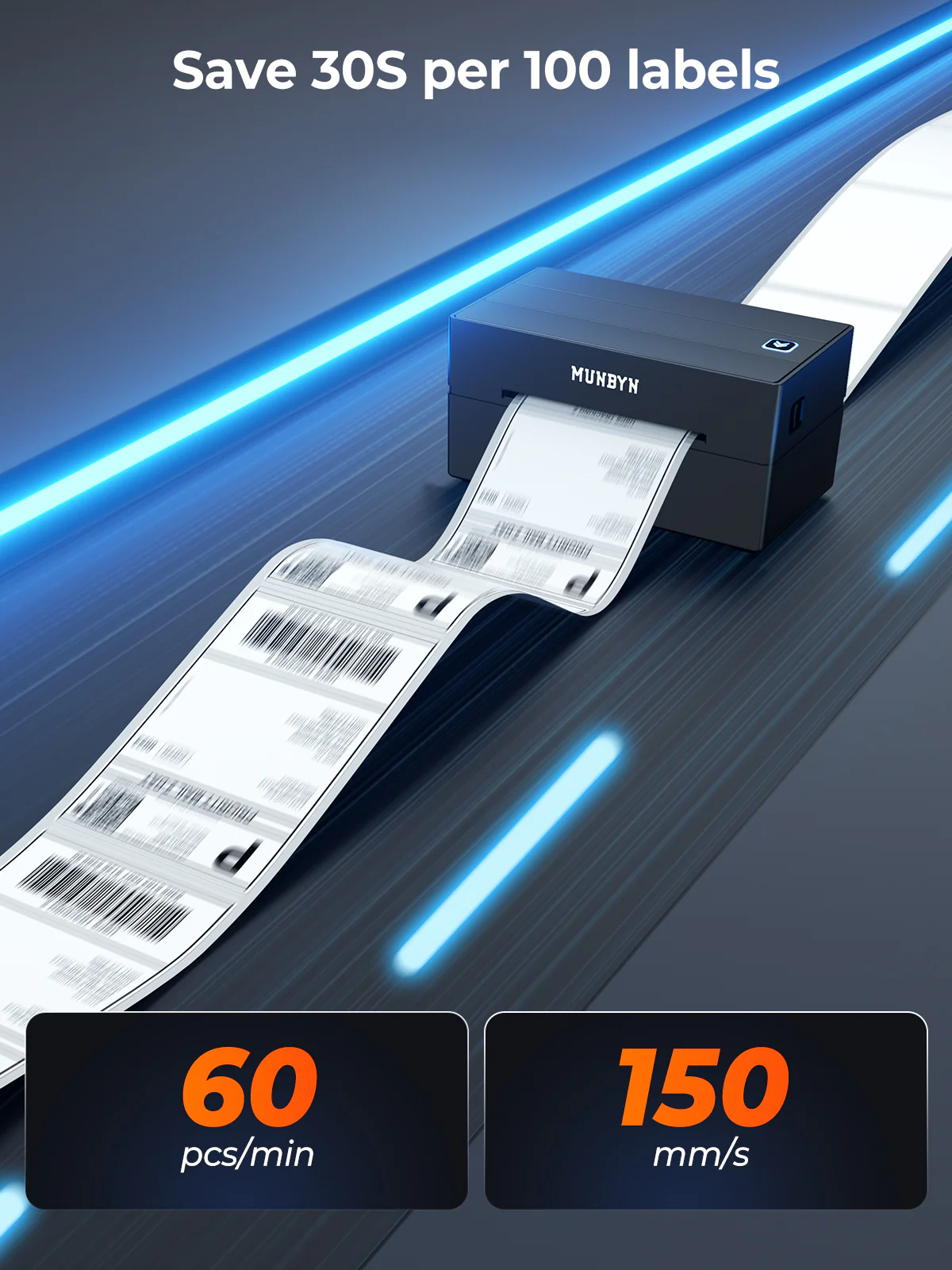 MUNBYN RealWriter 130B Bluetooth Printer & Rectangle Labels Shopify Product Labeling Classic Kit - Image 9