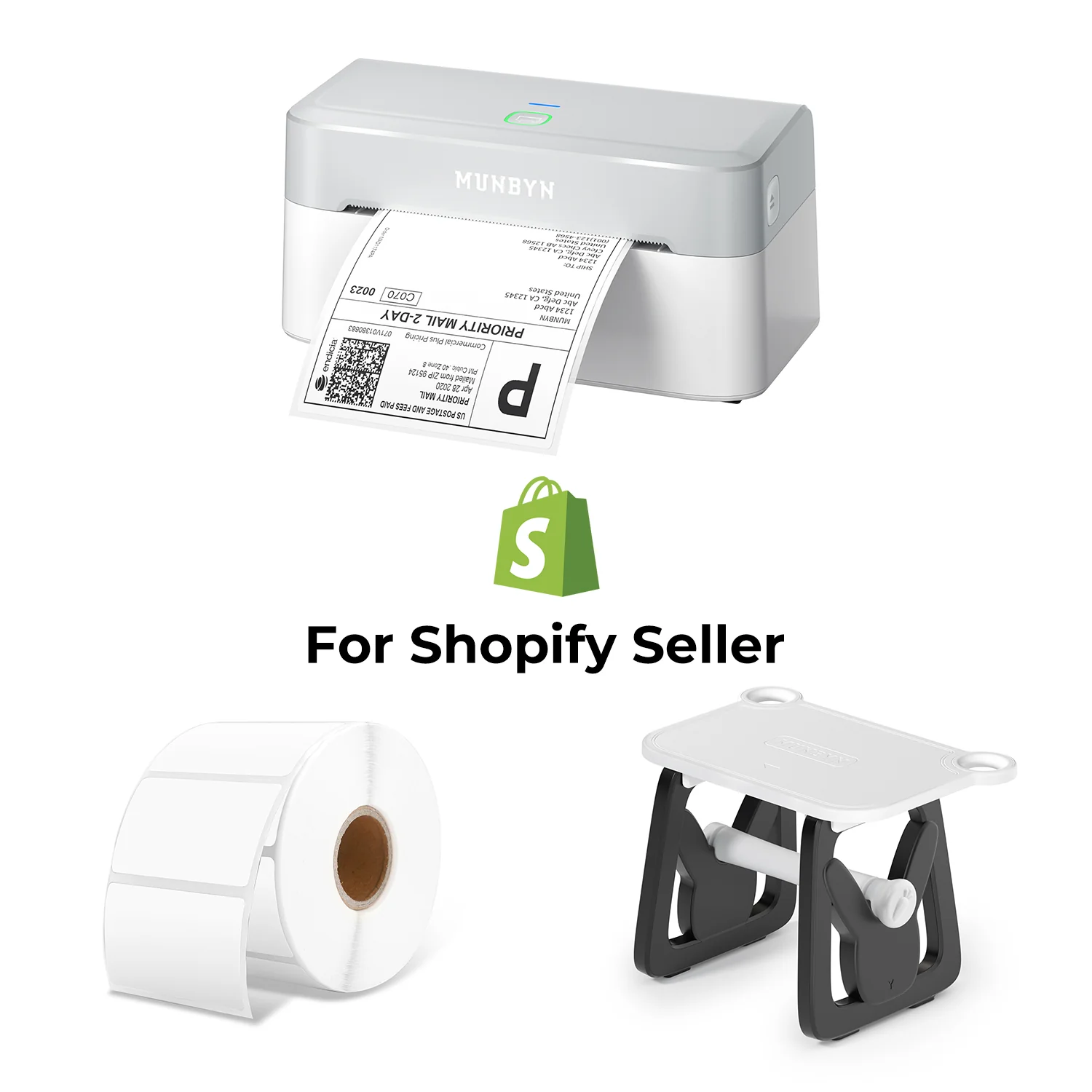 MUNBYN RealWriter 403B Bluetooth Printer & Rectangle Labels Shopify Product Labeling Modern Kit