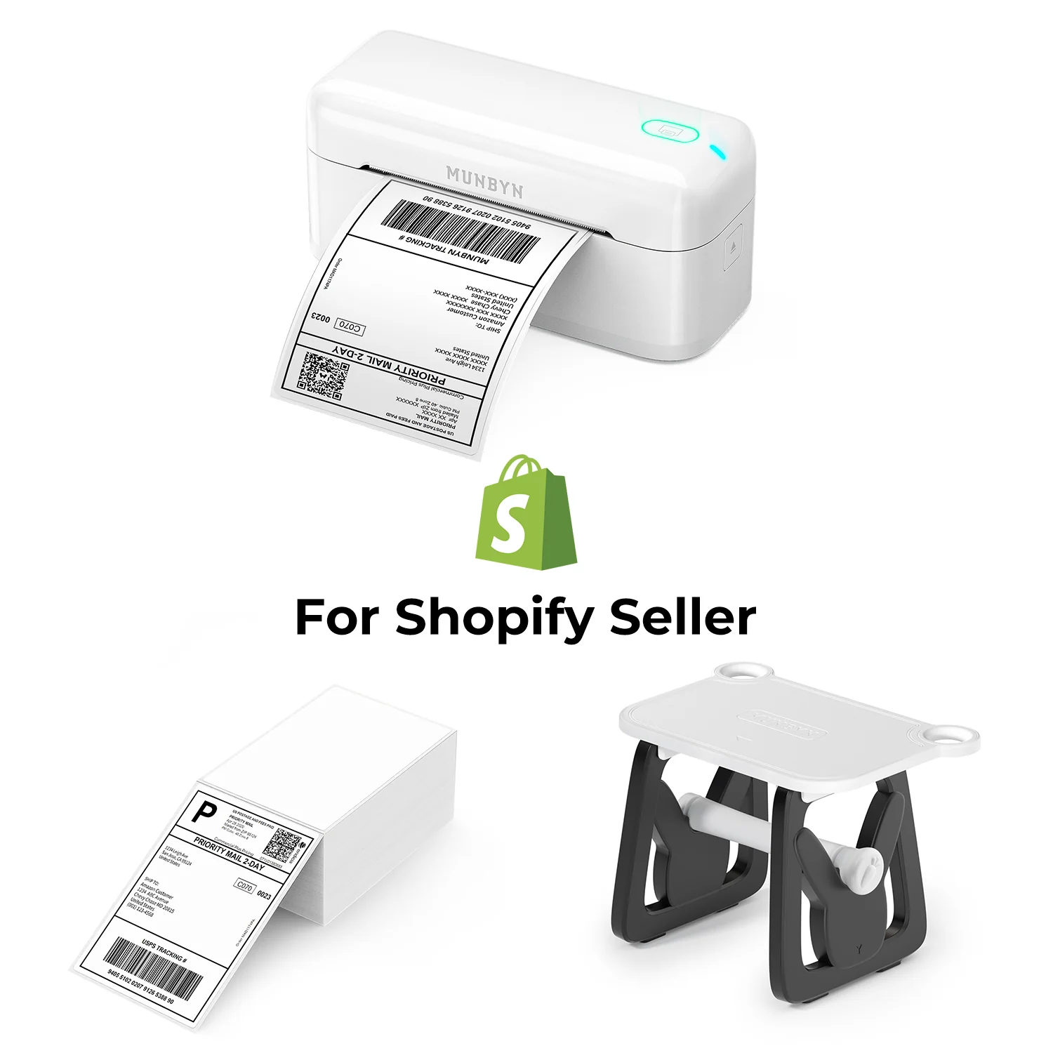 MUNBYN RealWriter 402B Bluetooth Printer & 4x6 Labels Shopify Shipping Efficiency Kit