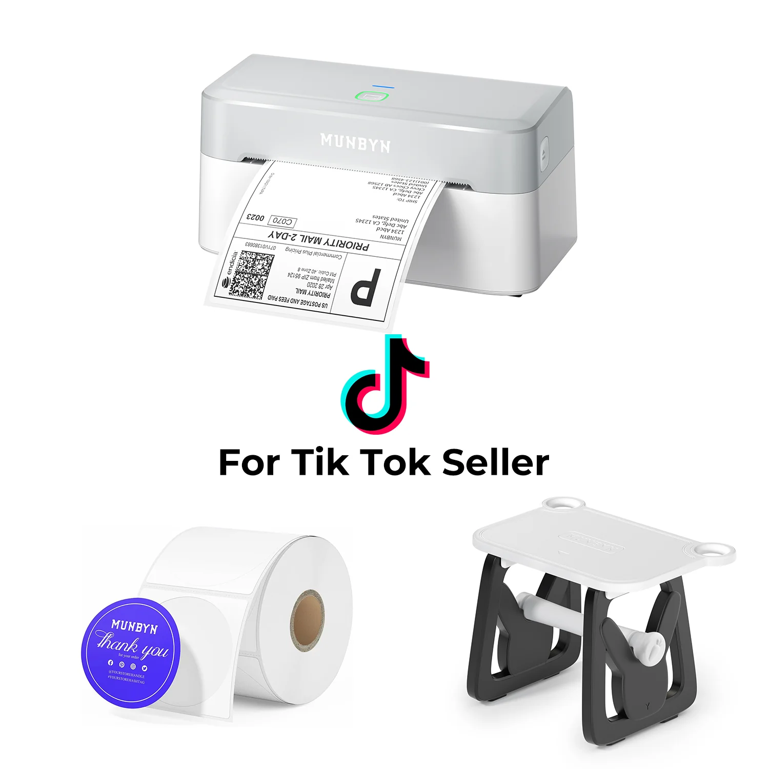 MUNBYN RealWriter 403B Bluetooth Printer & Blue Printing Labels TikTok Product Labelling Elegant Kit