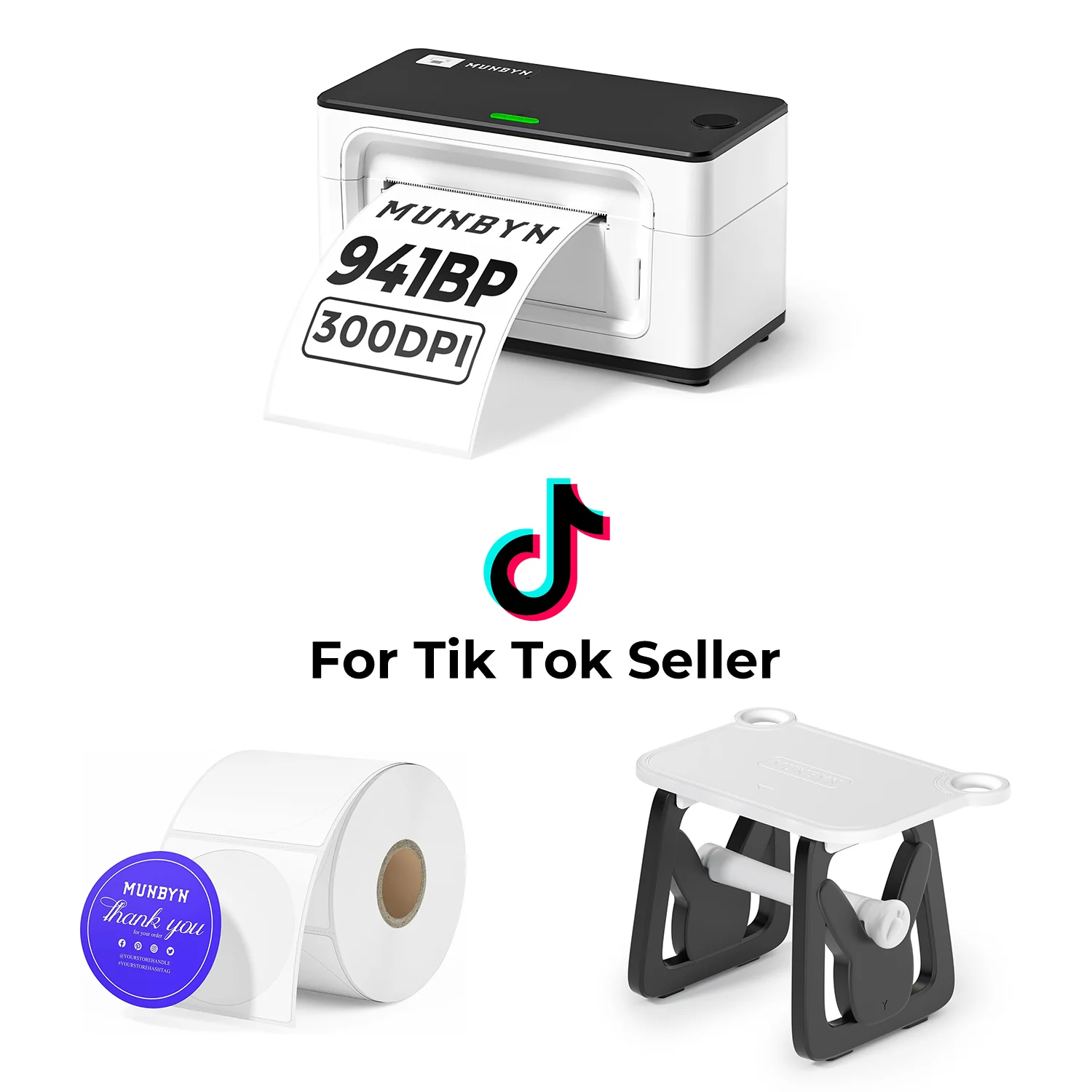 MUNBYN RealWriter 941BP 300DPI Bluetooth Printer & Blue Printing Labels TikTok Product Labelling Ultra HD Kit