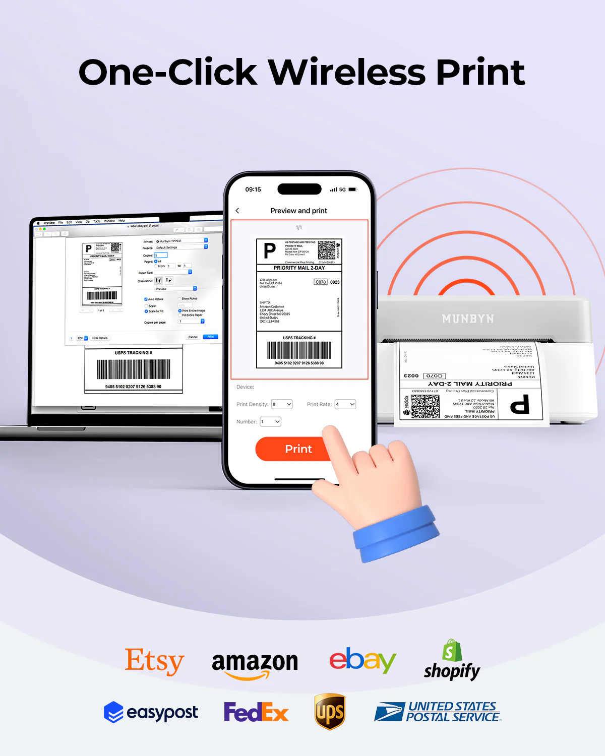 MUNBYN RealWriter 403B Wireless Printer & 4x6 Labels TikTok Shipping Modern Kit - Image 9